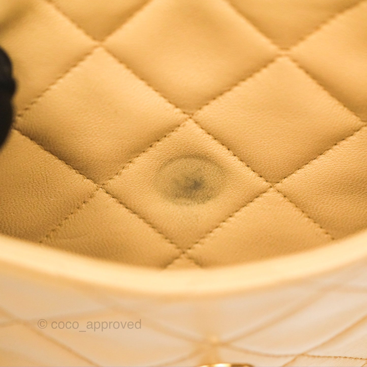 Chanel Vintage Round Flap Bag Quilted Beige Lambskin Gold Hardware