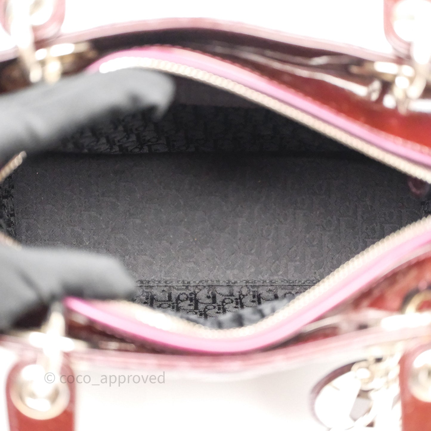 Christian Dior Medium Lady Dior Burgundy Patent Silver Hardware