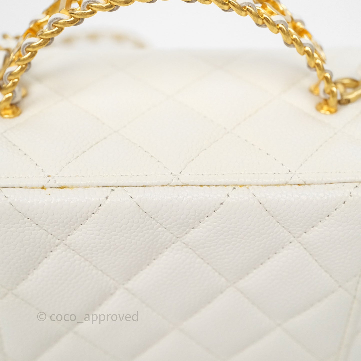 Chanel Logo Top Handle Vanity Rectangular White Caviar Aged Gold Hardware