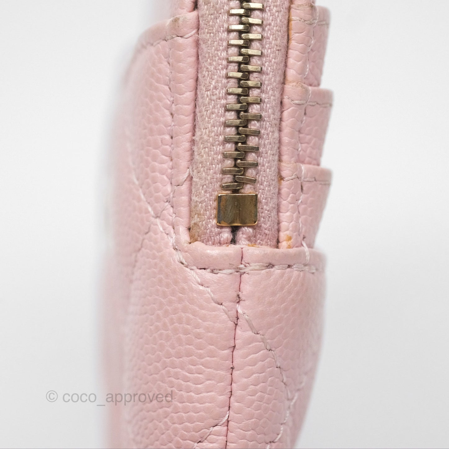Chanel Quilted Classic Zip Card Holder Wallet Pink Caviar Gold Hardware