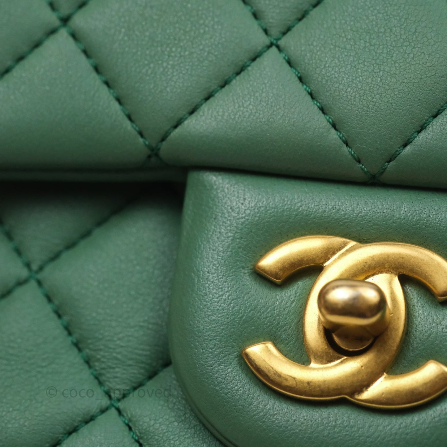 Chanel Pearl Crush Mini Square Quilted Green Lambskin Aged Gold Hardware