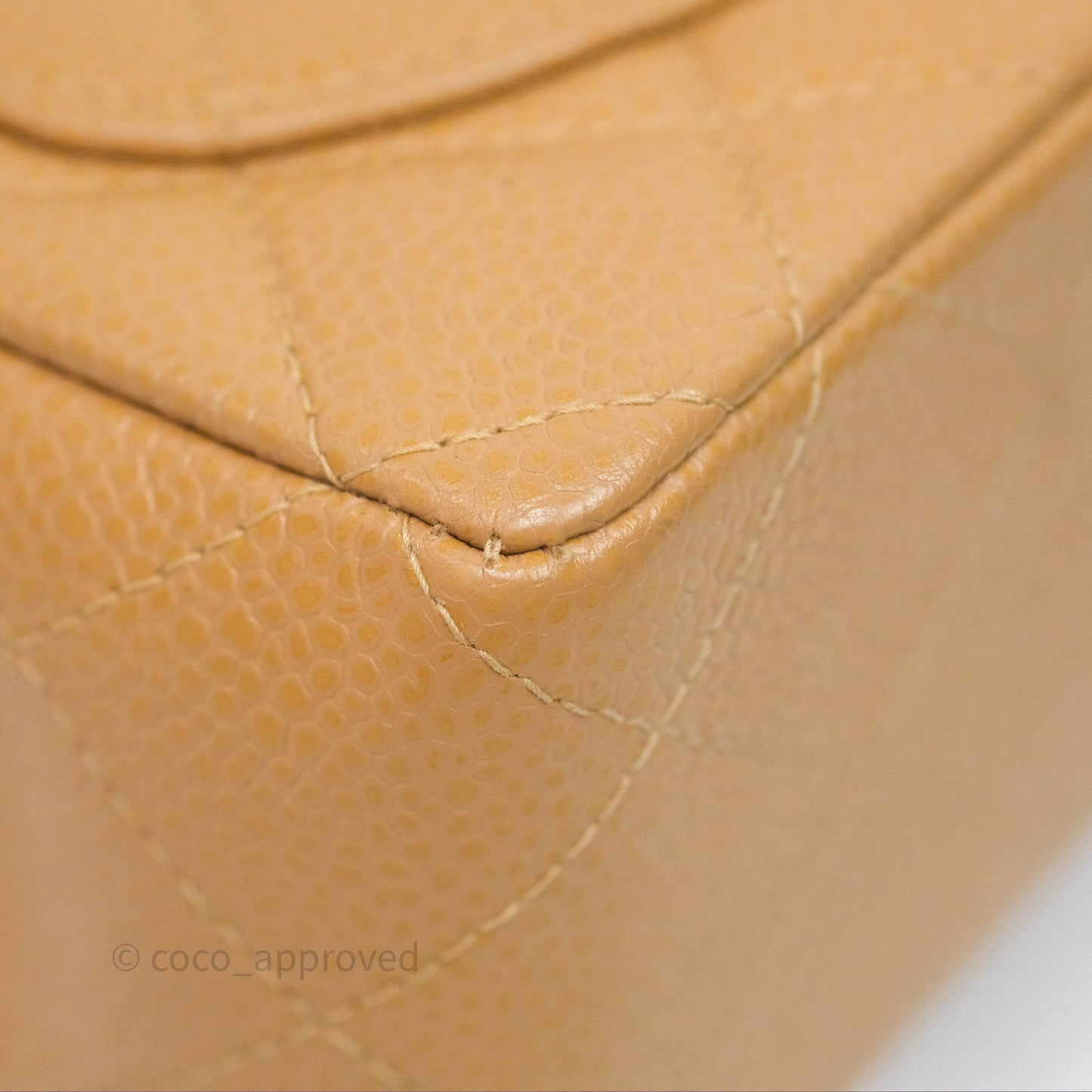 Chanel Vintage Mini Square Quilted Beige Caviar 24K Gold Hardware