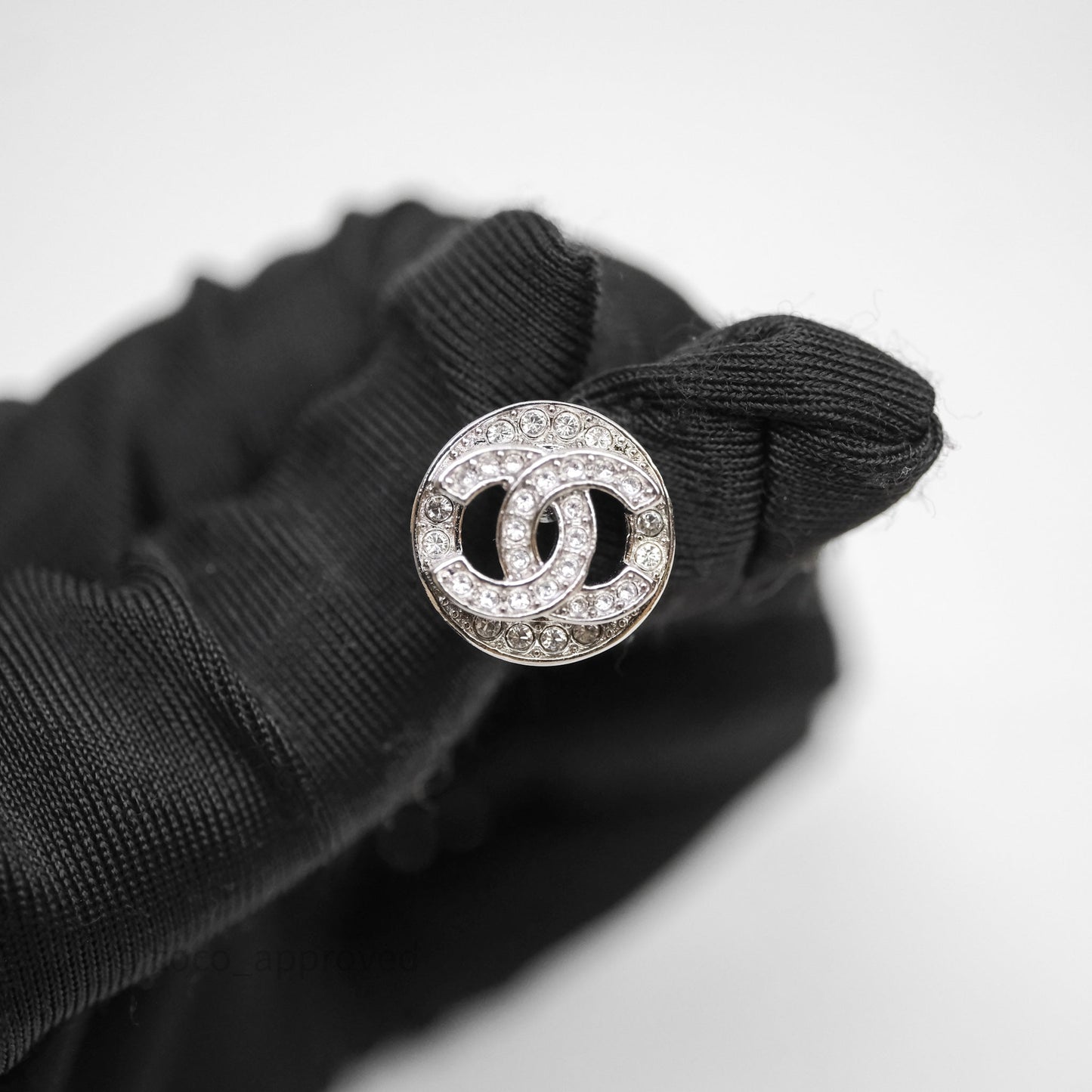 Chanel CC Crystals Round Earrings Silver Tone 25S