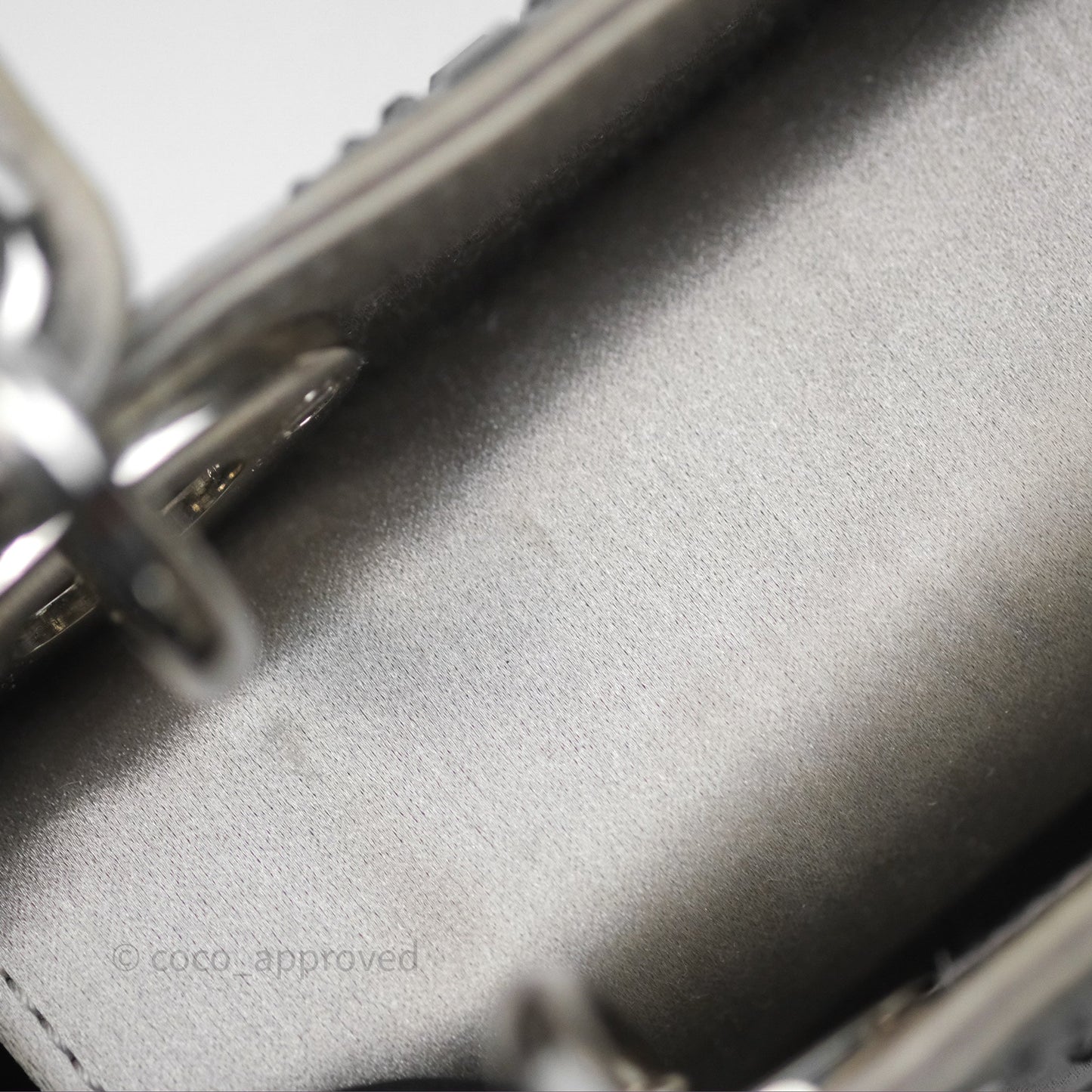 Christian Dior Mini Lady Dior Bag Grey Strass Cannage Satin Silver Hardware