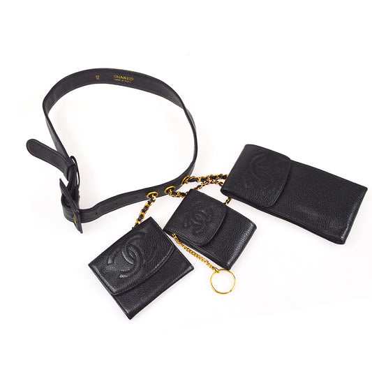 Luxury Chanel Black Caviar Multi Pouch