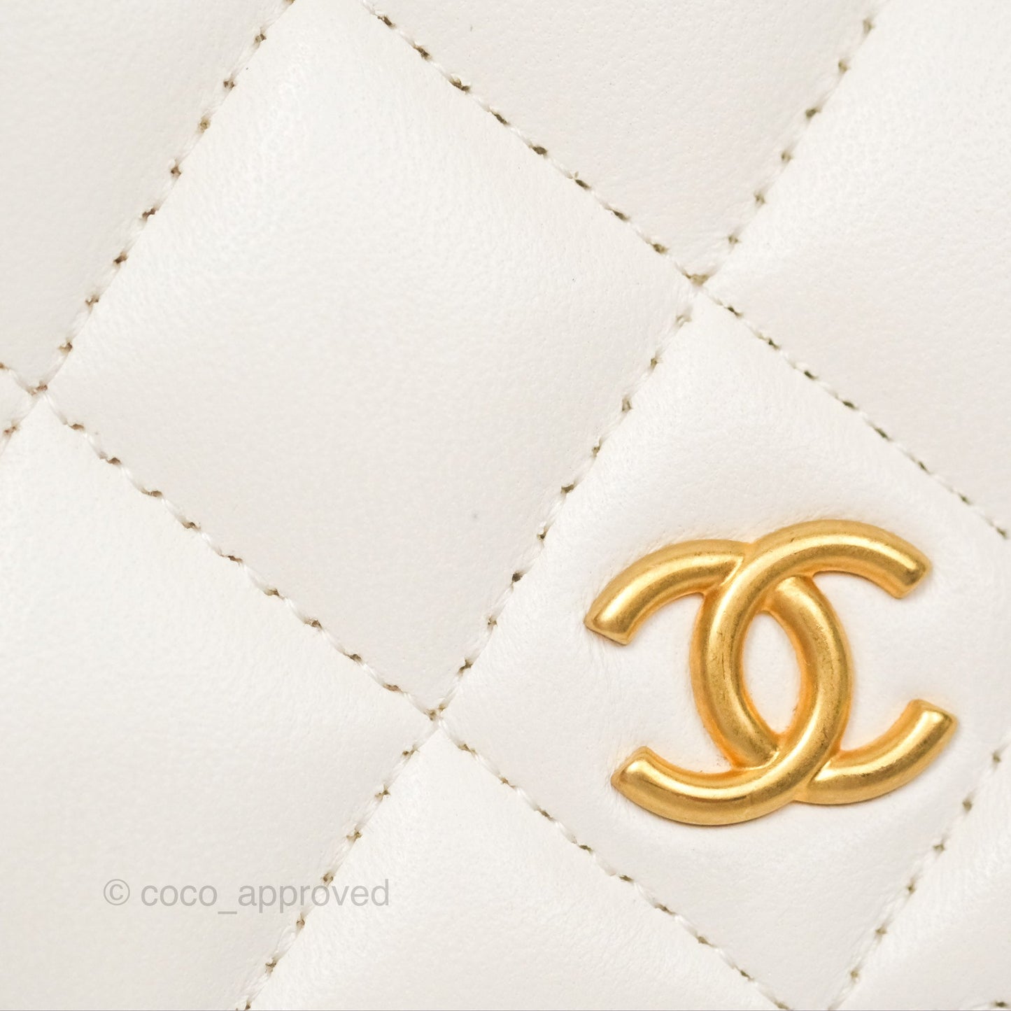 Chanel Quilted Wallet on Chain WOC Coco Heart Chain White Lambskin Aged Gold Hardware 22K