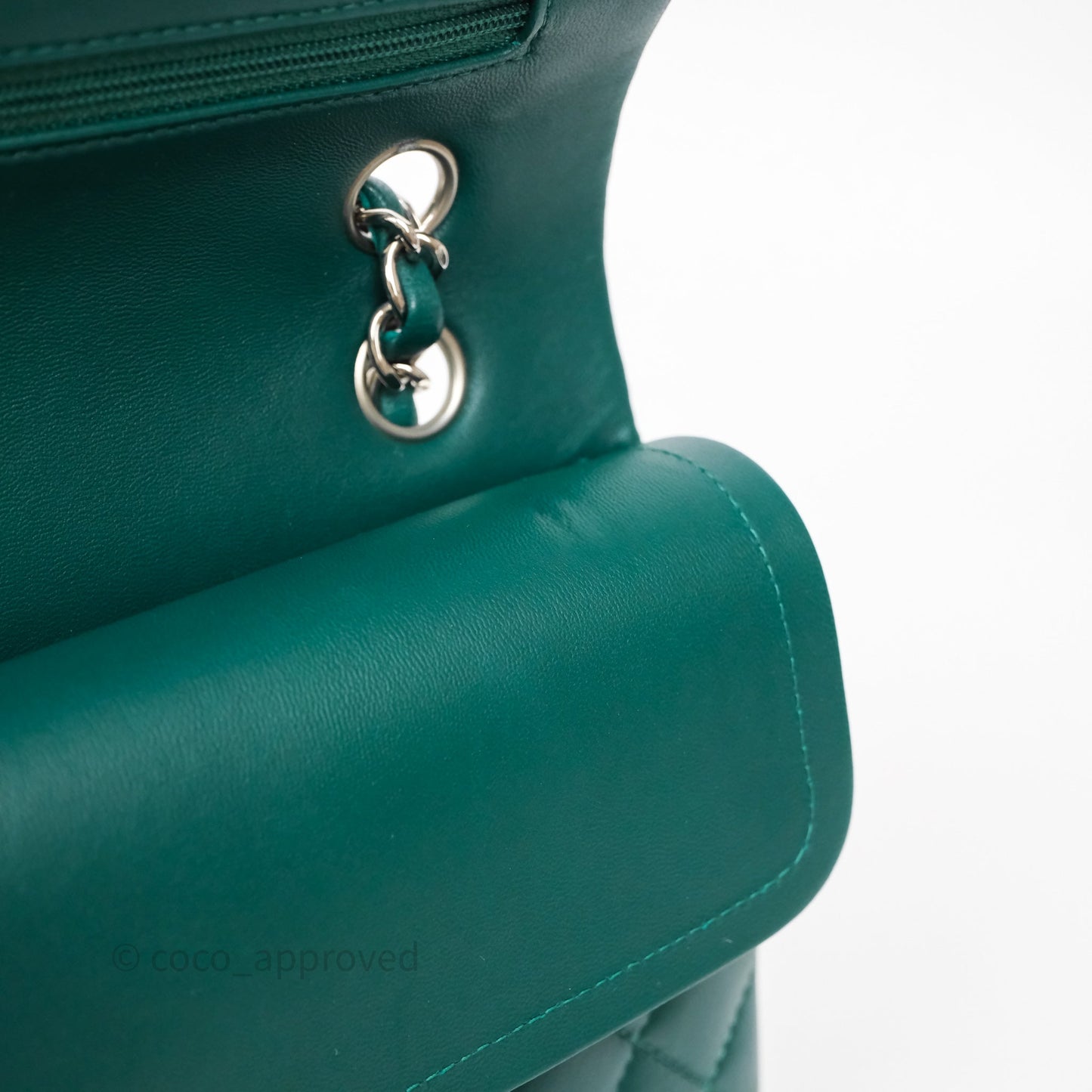 Chanel Medium Classic Flap Quilted Dark Green Lambskin Silver Hardware