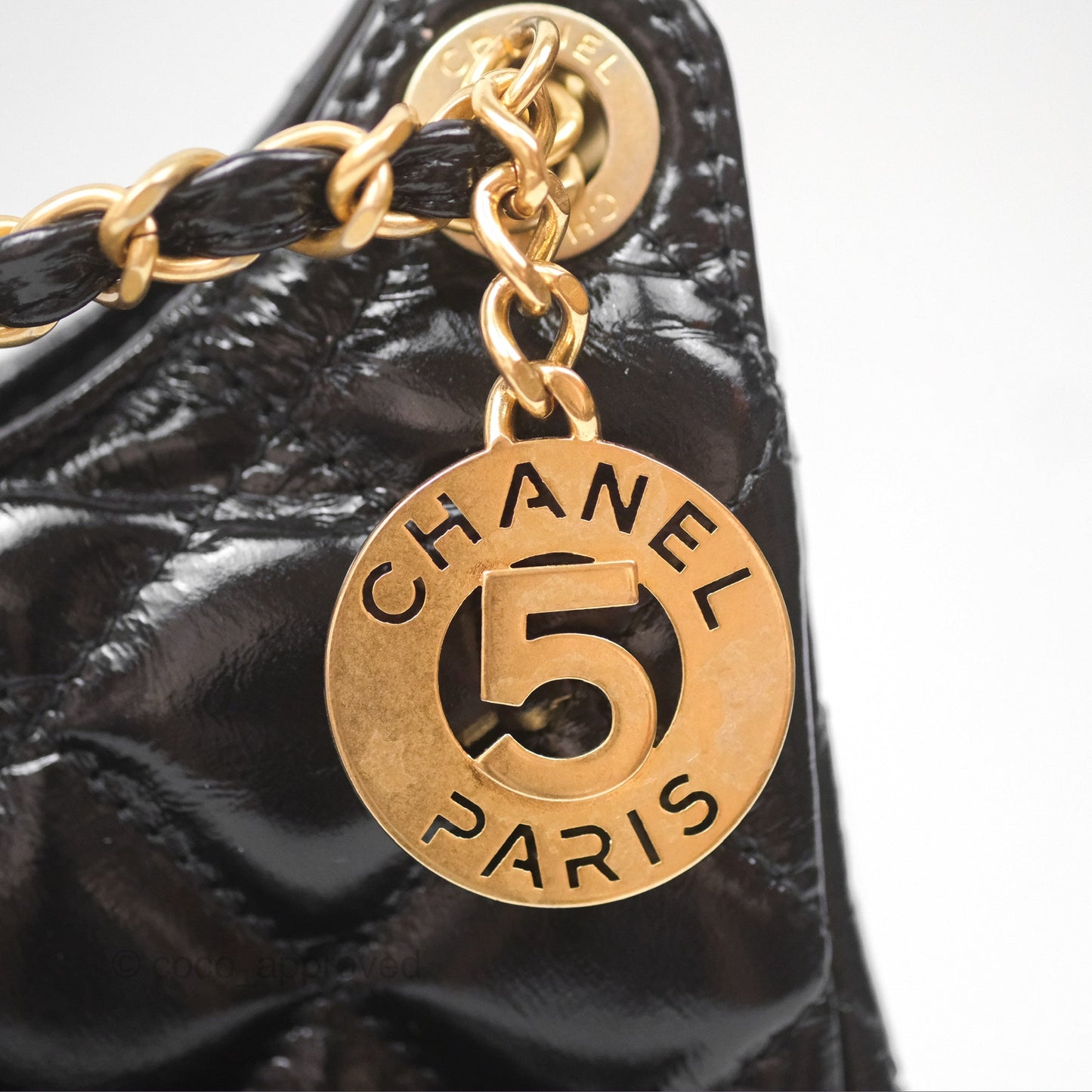 Chanel Medium Quilted Wavy CC Hobo Black Patent Aged Gold Hardware