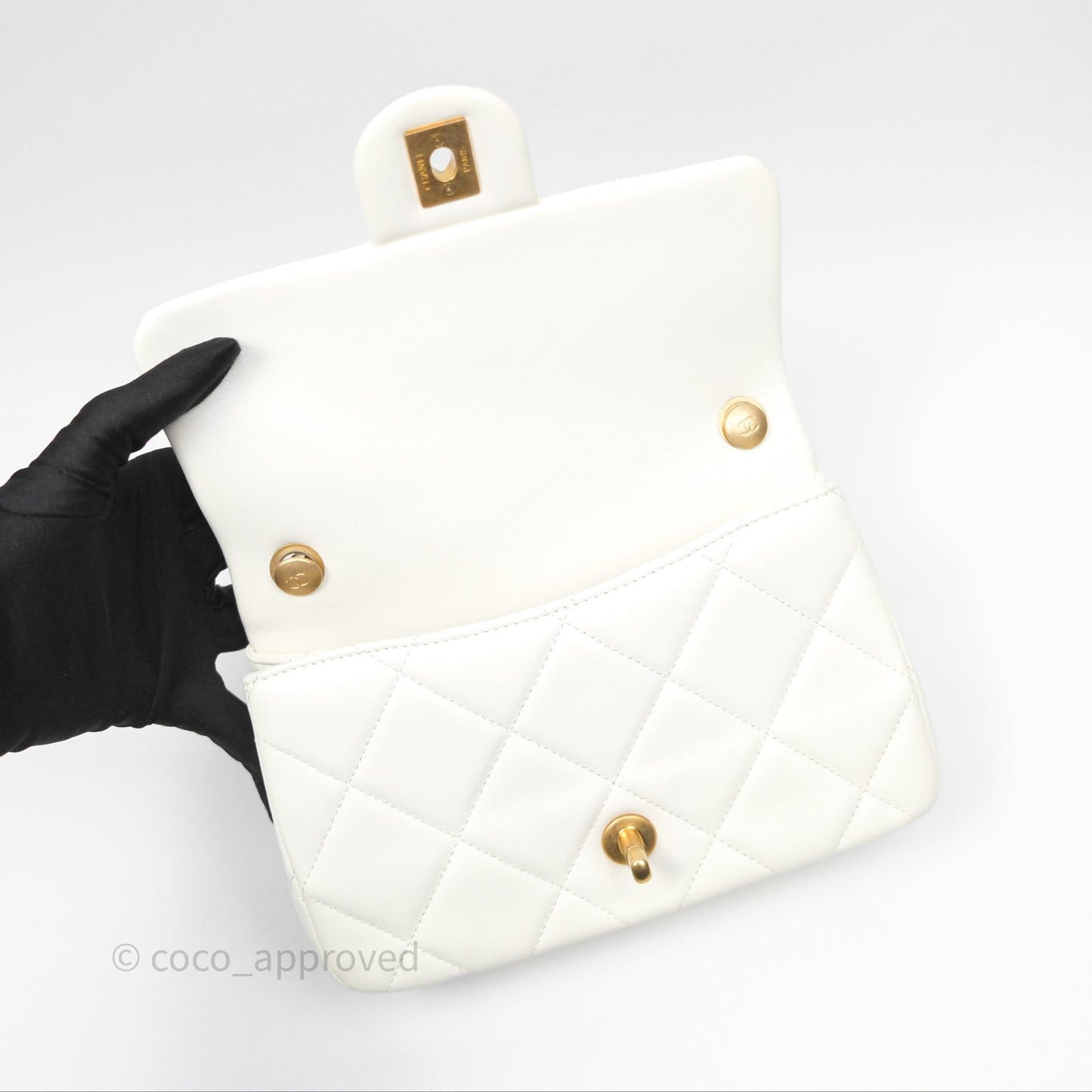 Chanel Quilted Double Pearl Adjustable Chain Flap Bag White Lambskin Aged Gold Hardware 24S
