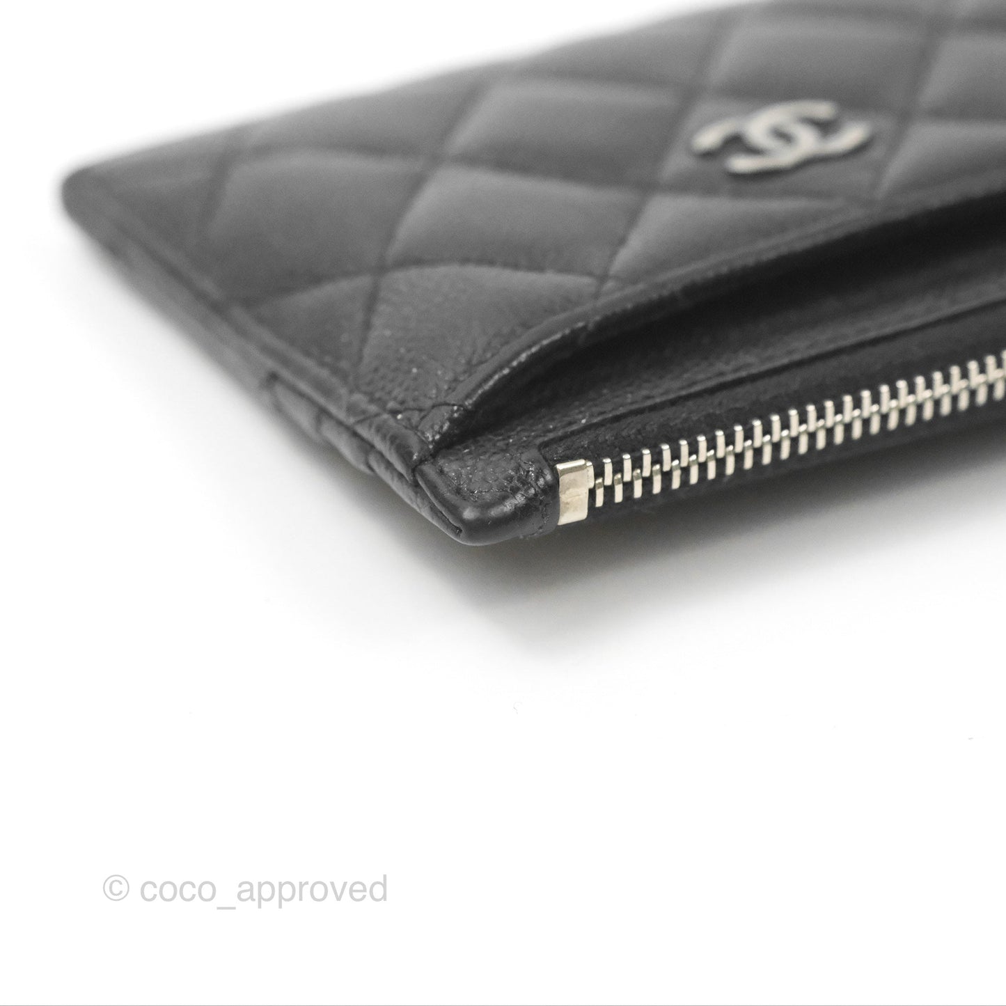 Chanel Quilted CC Zipped Card Holder Black Caviar Silver Hardware
