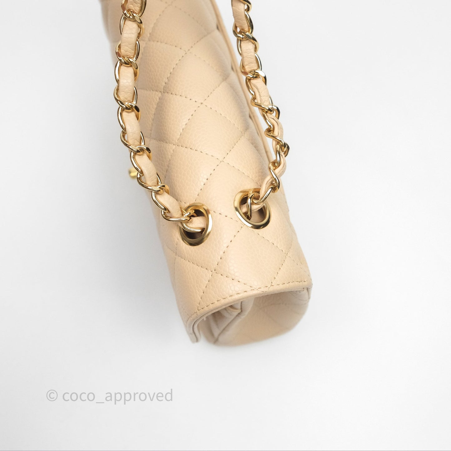 Chanel M/L Medium Classic Flap Quilted Beige Caviar Gold Hardware