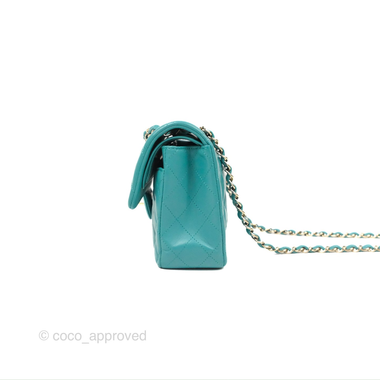 Chanel Small Classic Quilted Flap Turquoise Lambskin Gold Hardware