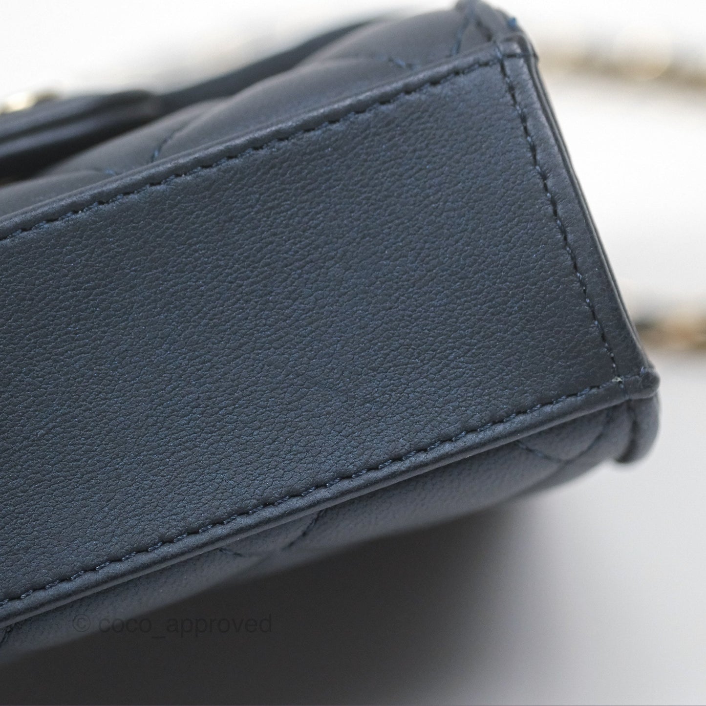 Chanel Mini Handle Clutch With Chain Iridescent Dark Navy Lambskin Gold Hardware