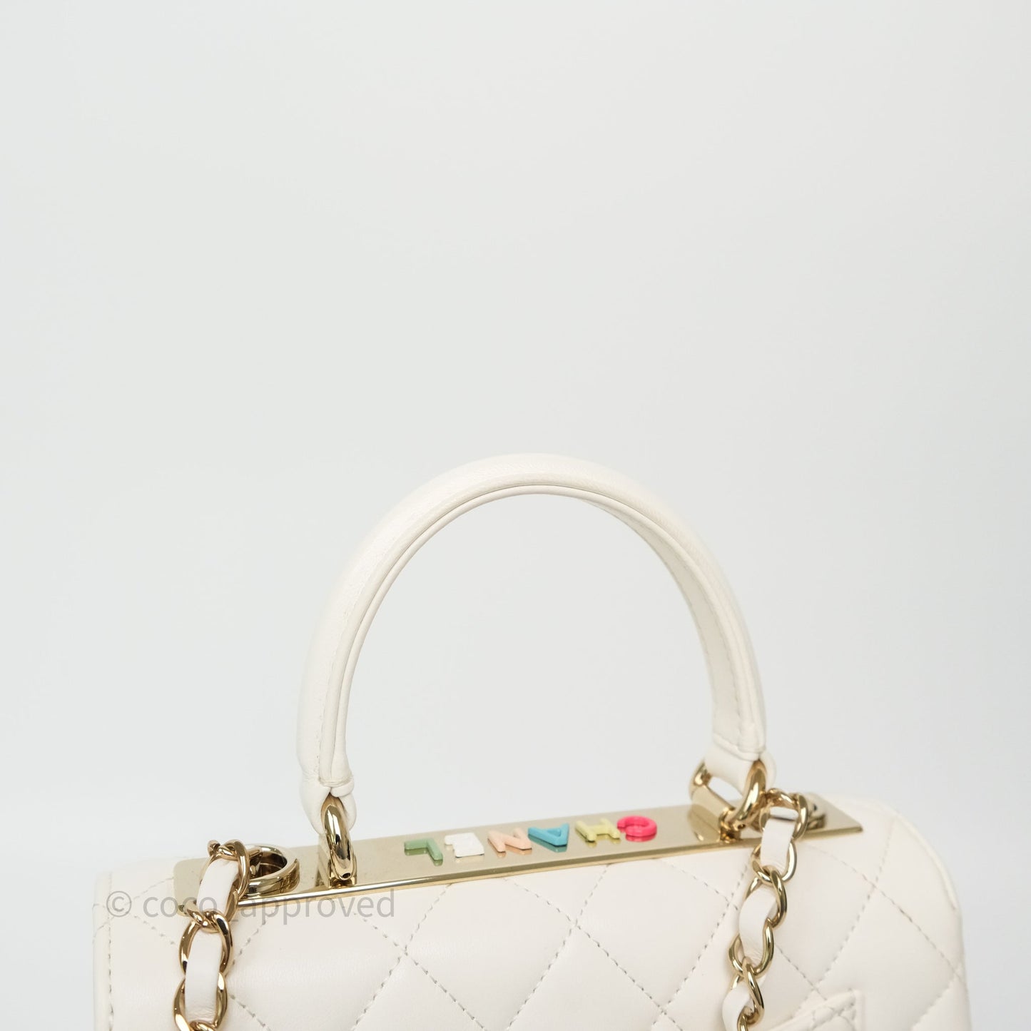 Chanel Mini Trendy CC Handle Bag Lacquered Logo White Lambskin