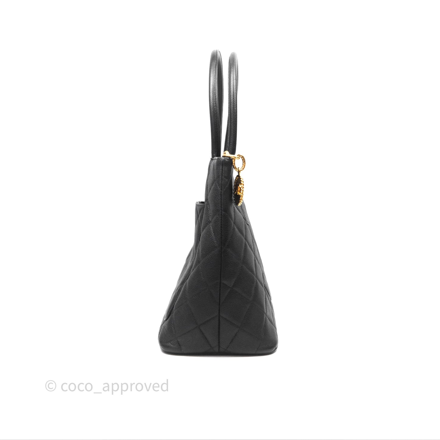Chanel Vintage Medallion CC Black Caviar Tote Bag Gold Hardware