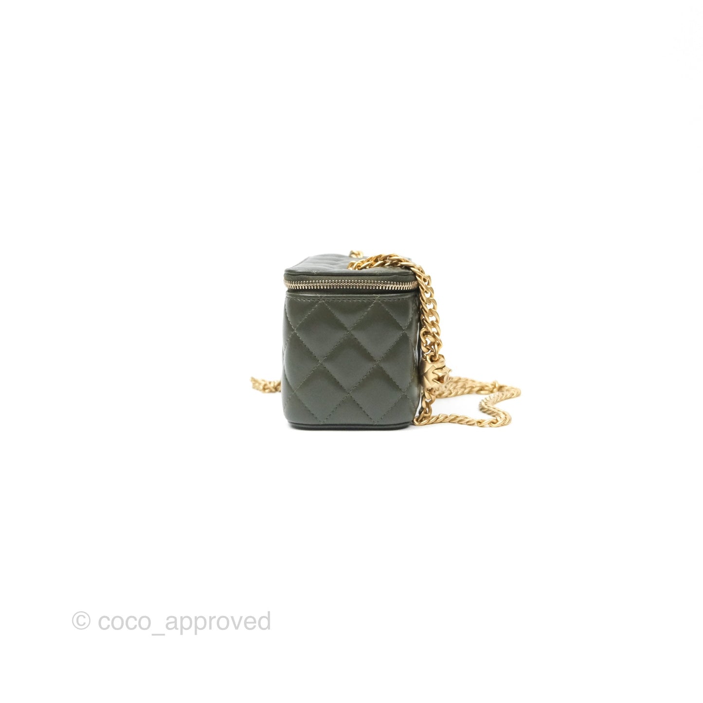 Chanel All Slide Vanity with Adjustable Chain Dark Olive Green Lambskin Aged Gold Hardware