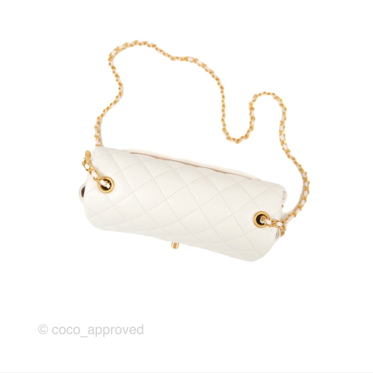 Chanel Mini Flap Bag with Coco Heart Chain White Lambskin Aged Gold Hardware