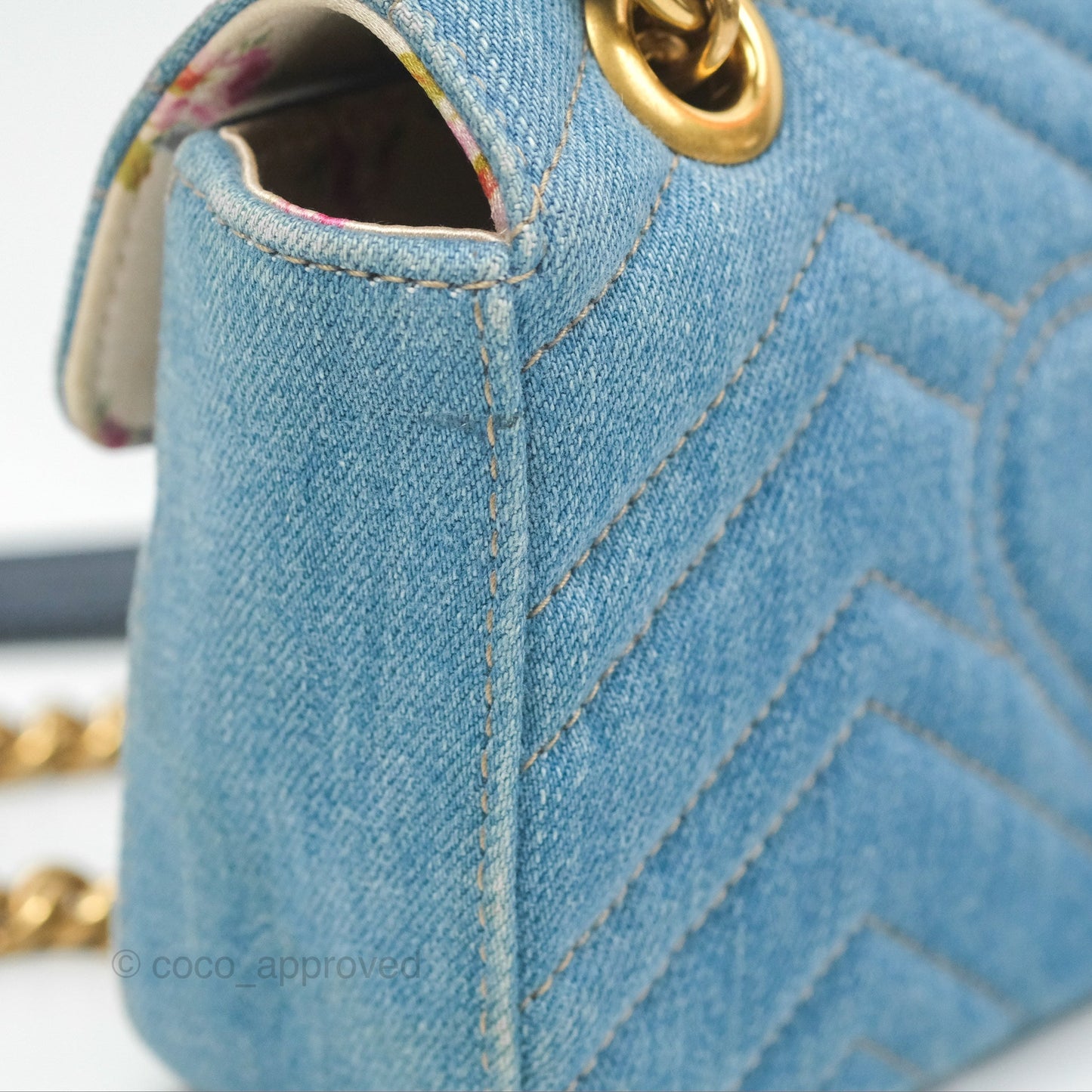 Gucci Mini Marmont Denim Pearl Gold Hardware