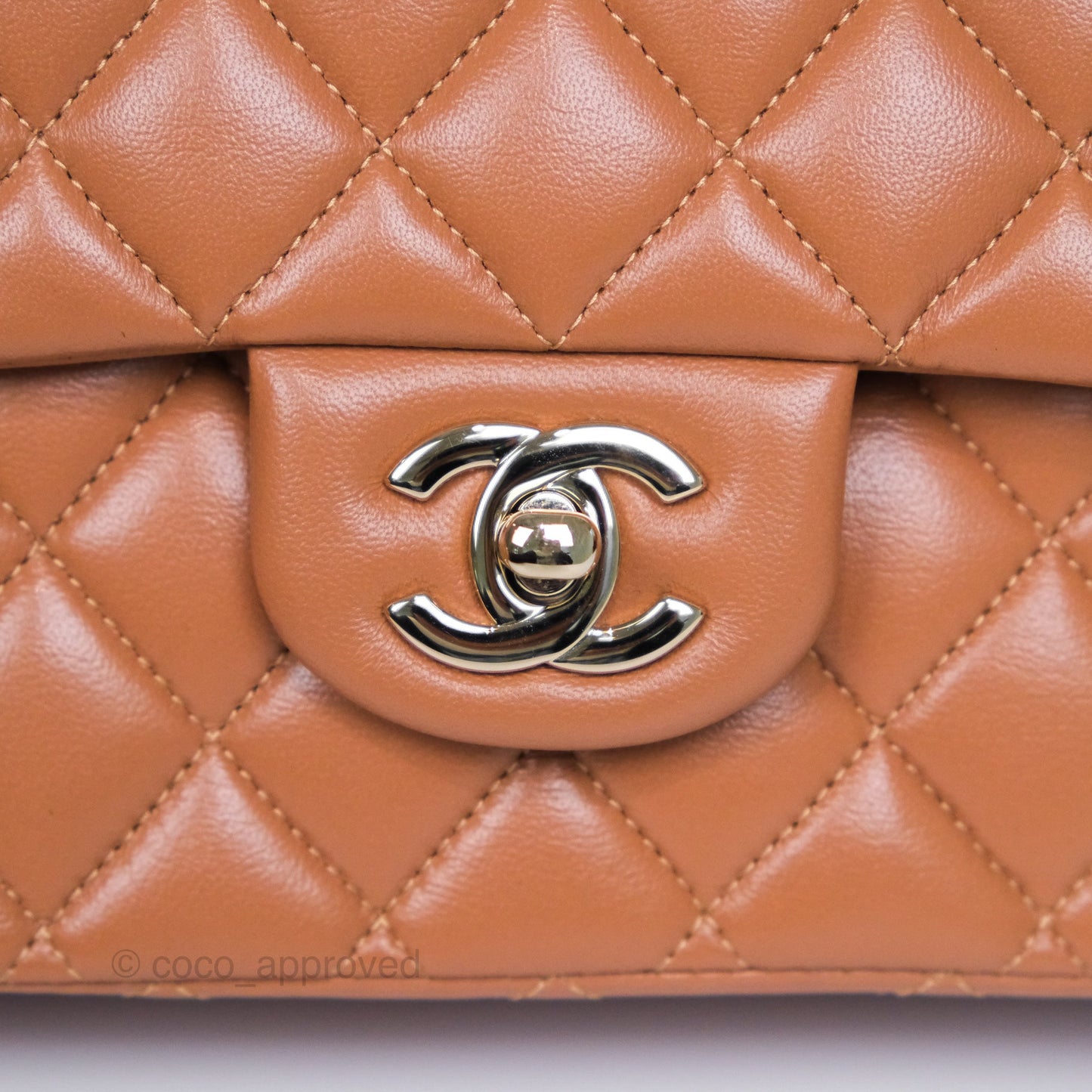 Chanel Medium Classic Quilted Flap Dark Beige Caramel Lambskin Gold Hardware