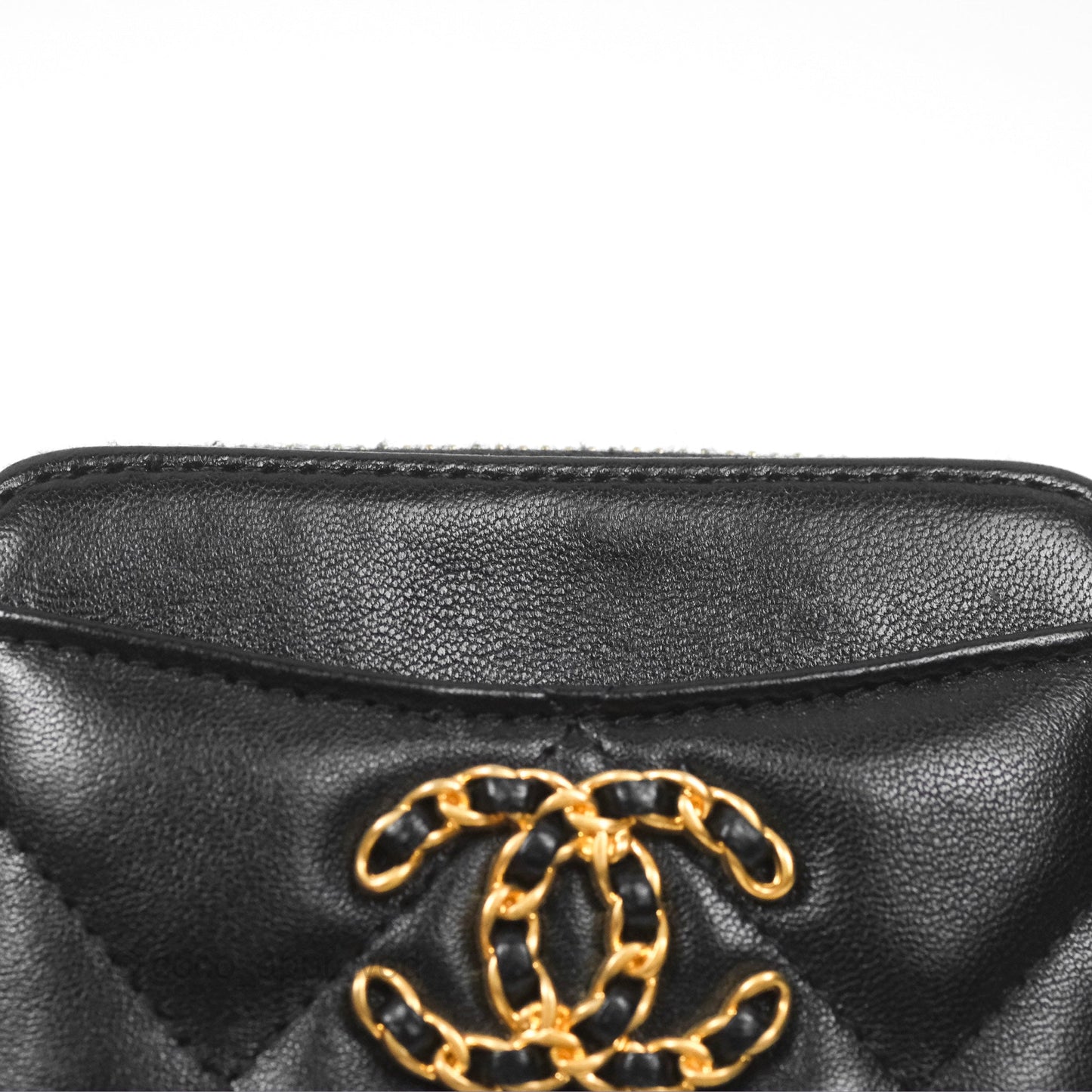 Chanel Quilted Chanel 19 Zip Card Holder Wallet Black Lambskin