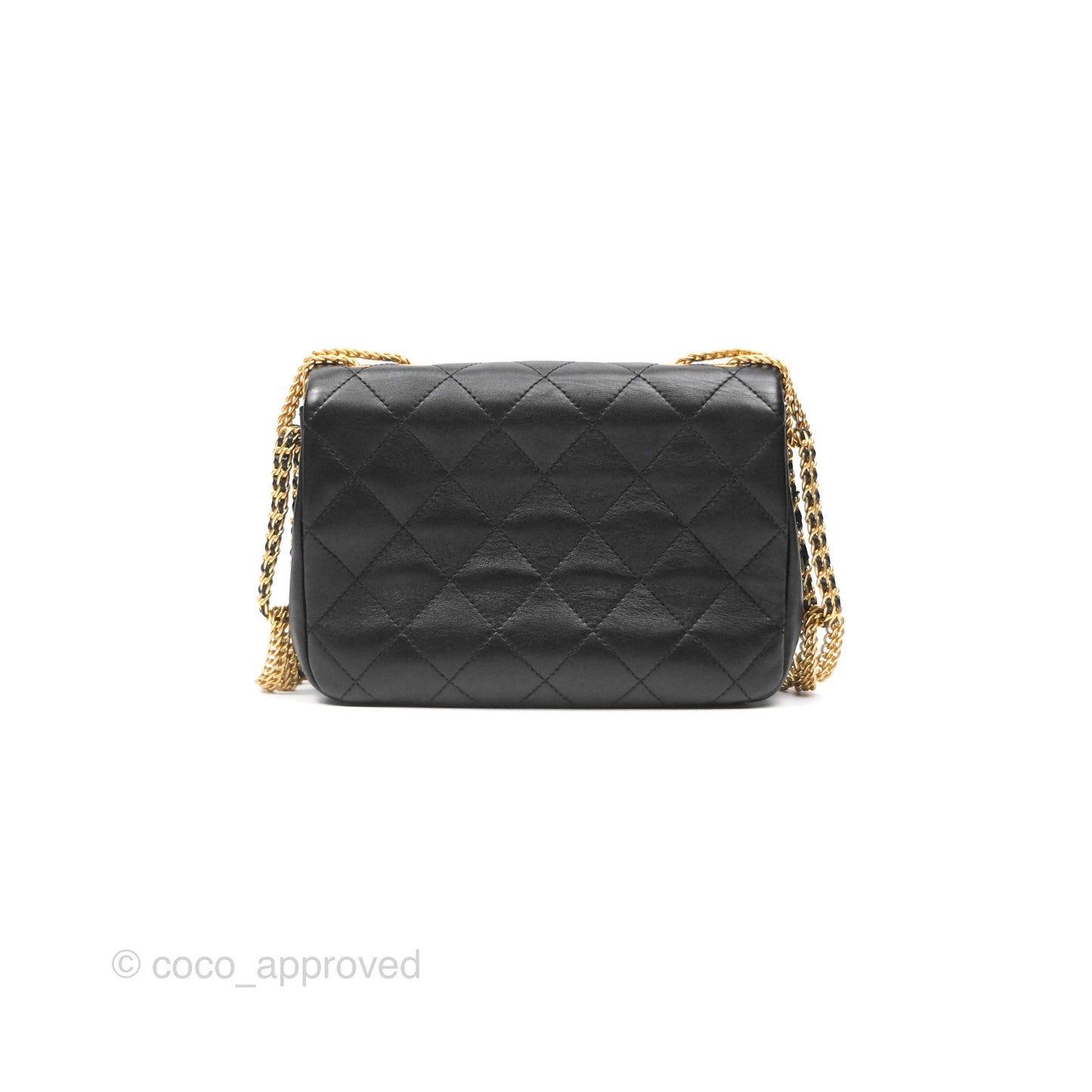 Chanel Small Chain Flap Bag Black Lambskin Aged Gold Hardware 22A