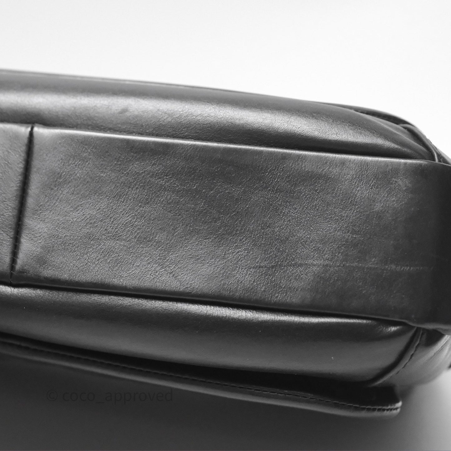 Chanel Quilted Large Prestige Top Handle Flap Calfskin Black Ruthenium Hardware