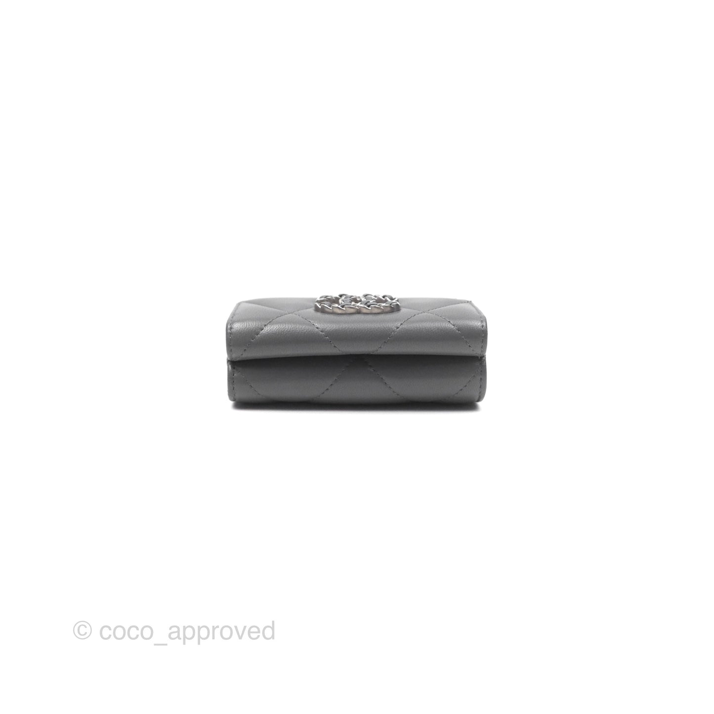 Chanel 19 Grey Short Trifold Wallet Lambskin Silver Hardware