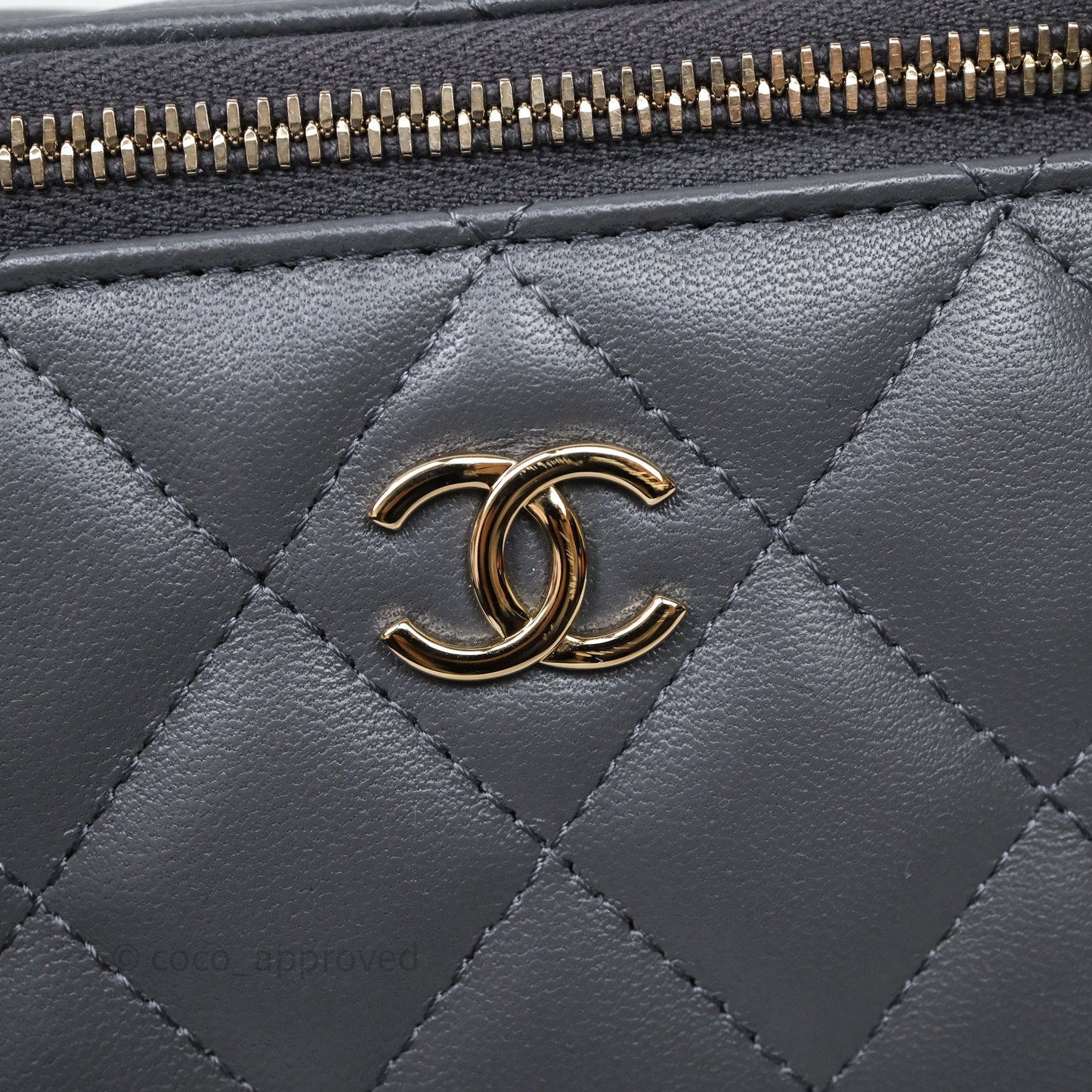 Chanel Vanity Rectangular Top Handle Grey Lambskin Gold Hardware
