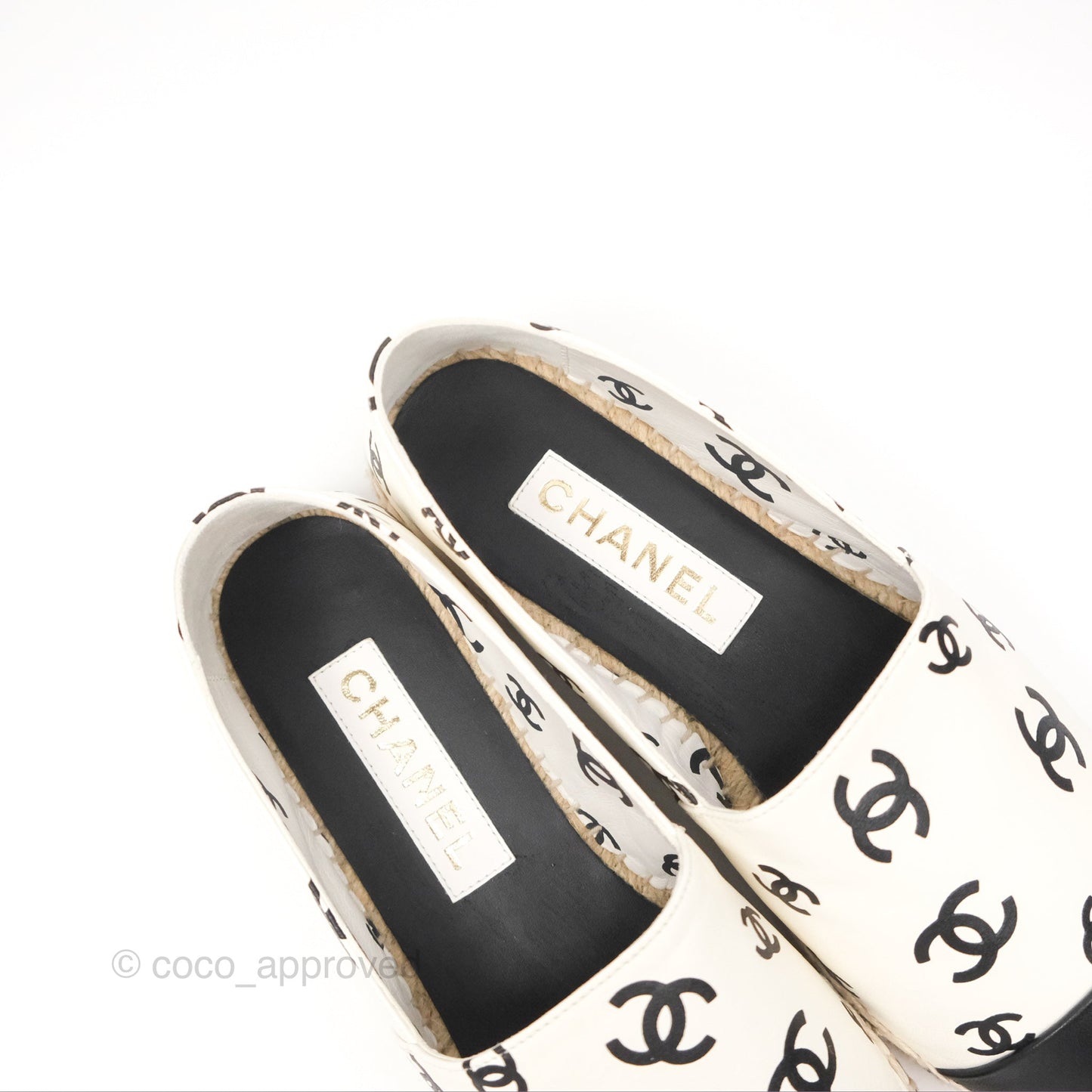 Chanel Printed CC Espadrilles White/Black Lambskin Size 38