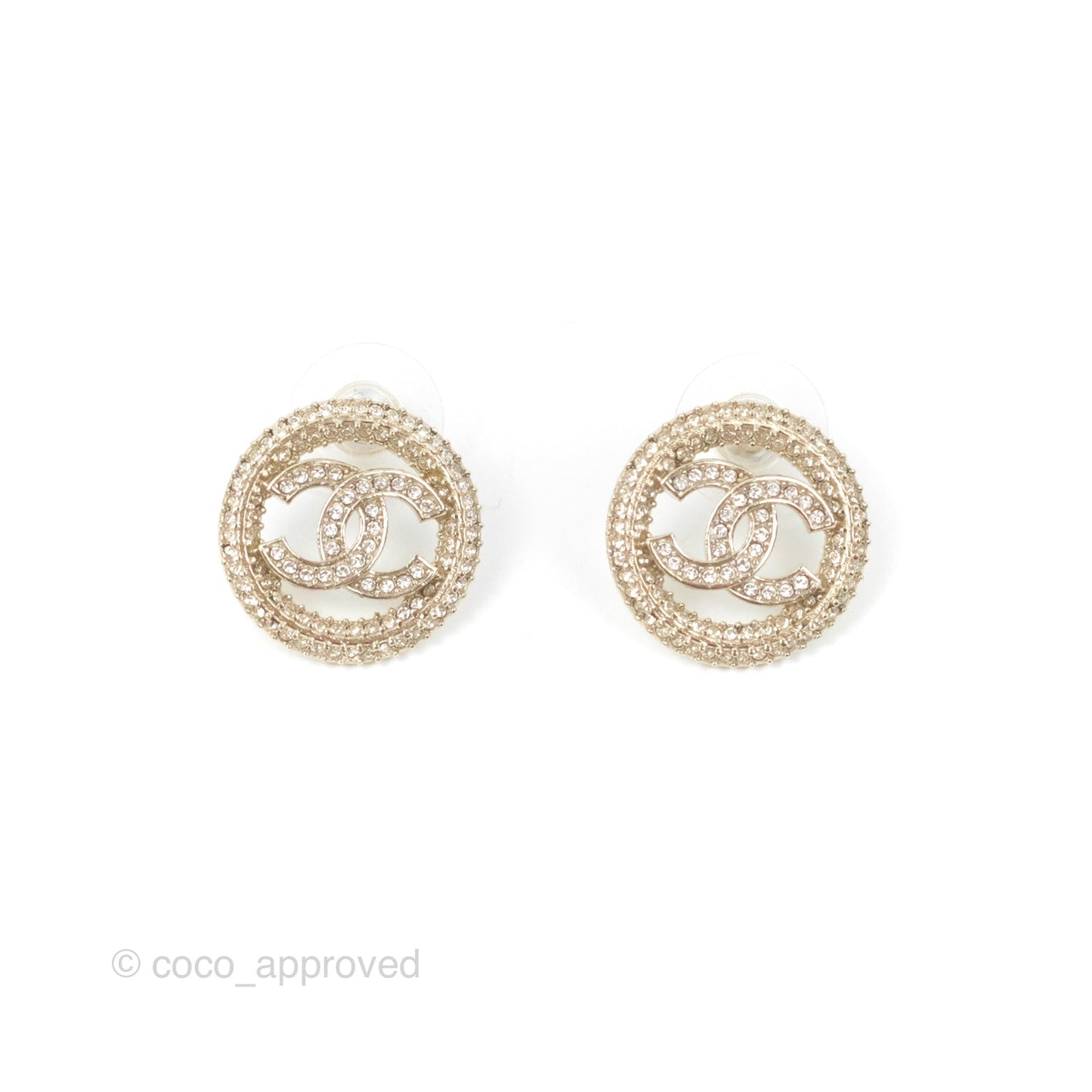 Chanel CC Crystal Round Earrings Gold Tone 20S