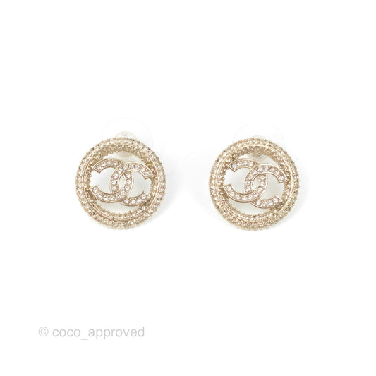 Chanel CC Crystal Round Earrings Gold Tone 20S