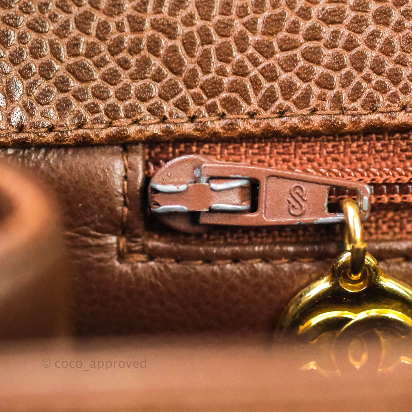 Chanel Vintage Caviar Chevron Flap Bag 24K Brown Gold Hardware