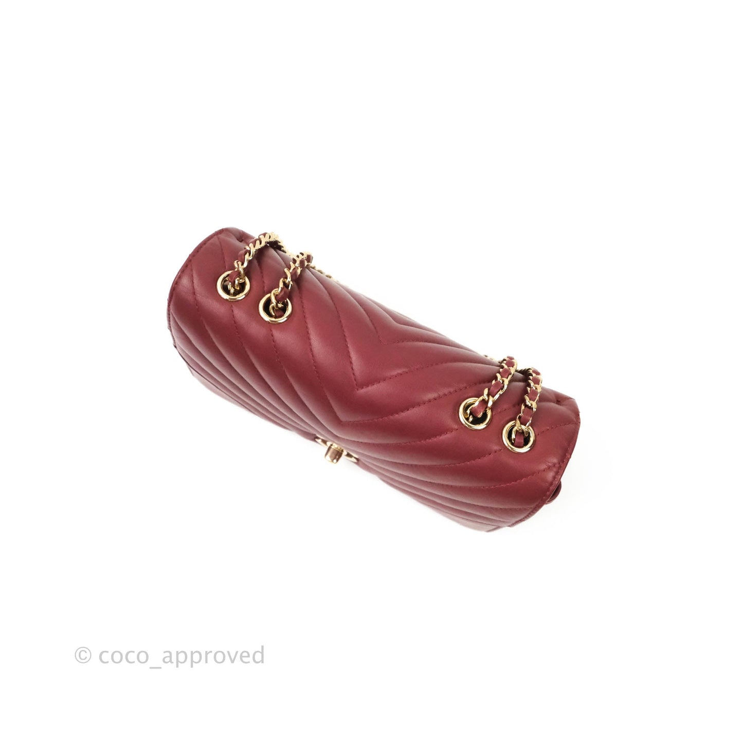 Chanel Small Statement Chevron Flap Bag Burgundy Lambskin Gold Hardware