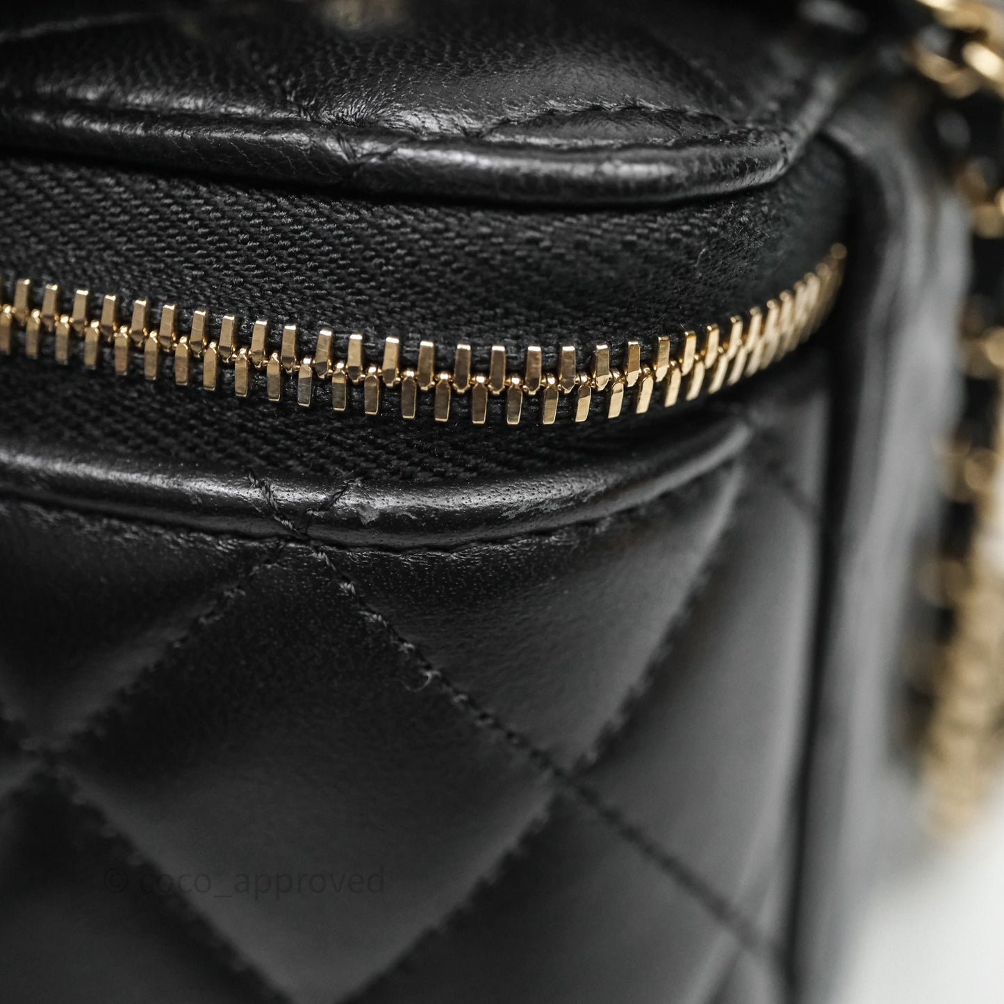 Chanel Vanity Rectangular Top Handle Black Lambskin Light Gold Hardware