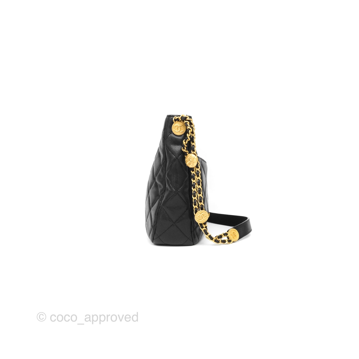 Chanel Twist Your Buttons Hobo Bag Black Shiny Soft Caviar Aged Gold Hardware 22A