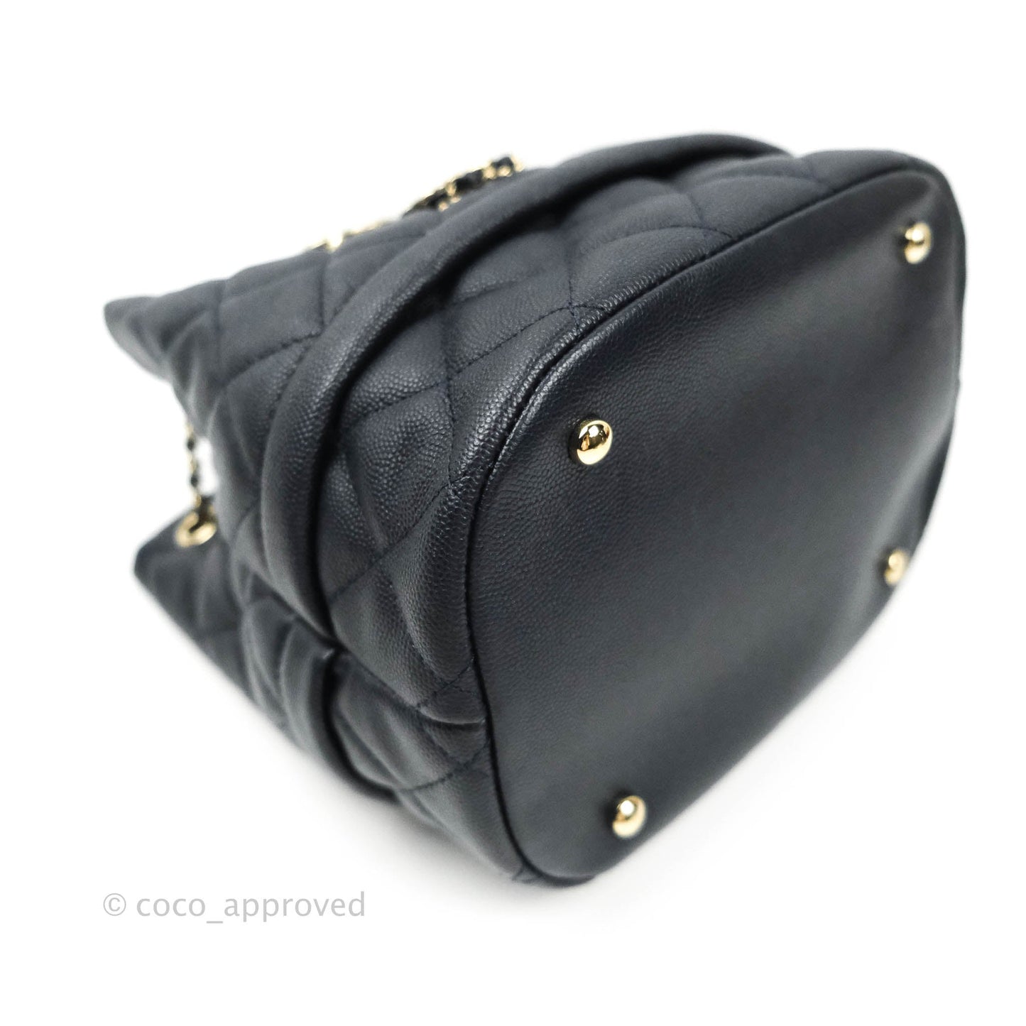 Chanel Caviar Quilted Rolled Up Bucket Drawstring Bag Navy Gold Hardware
