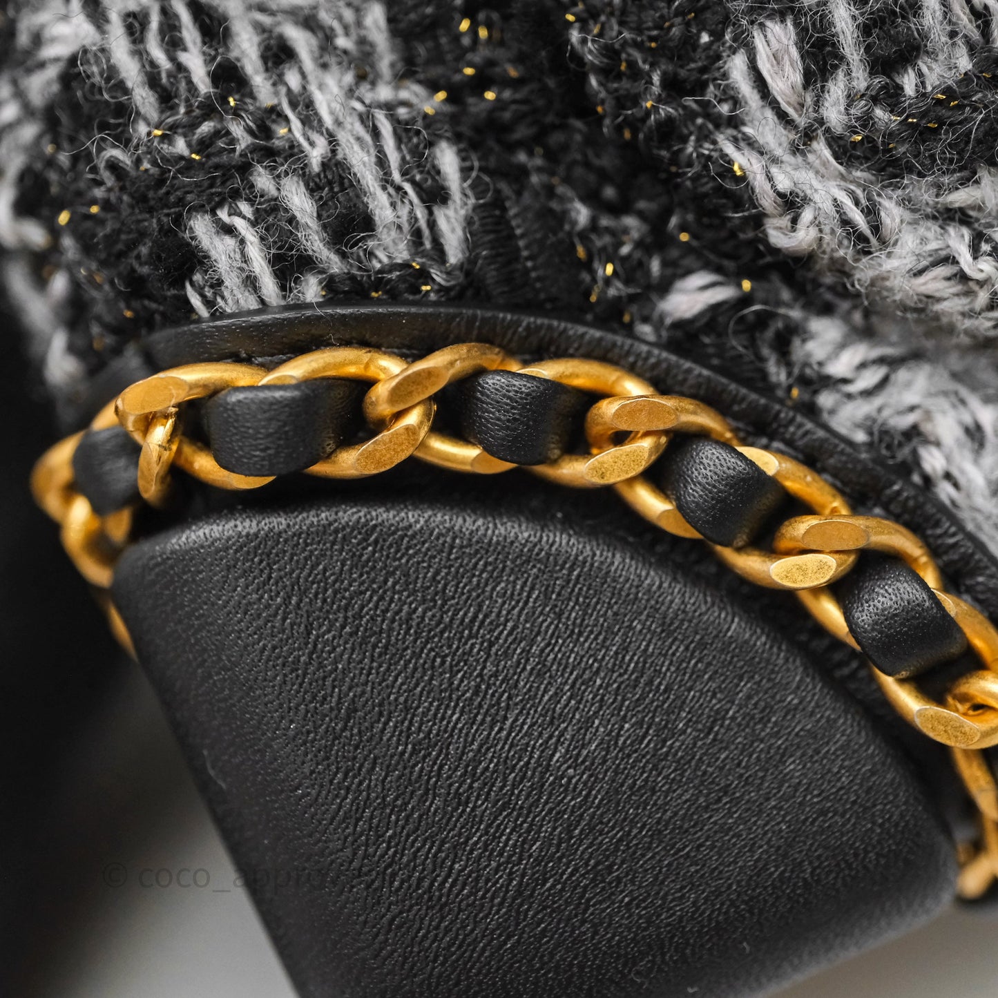 Chanel Mini Flag Bag Black & Grey Tweed Aged Gold Hardware