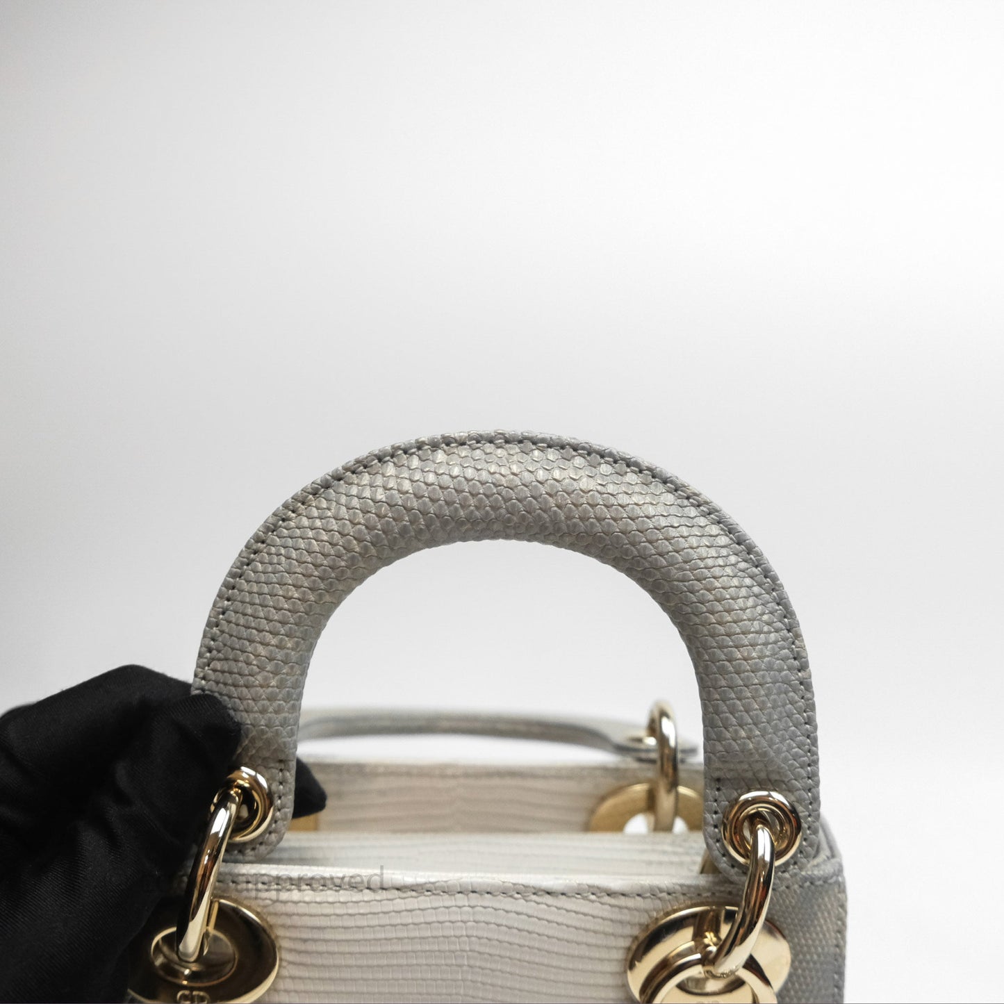 Dior Mini Lady Dior Ombre Grey White Lizard Gold Hardware