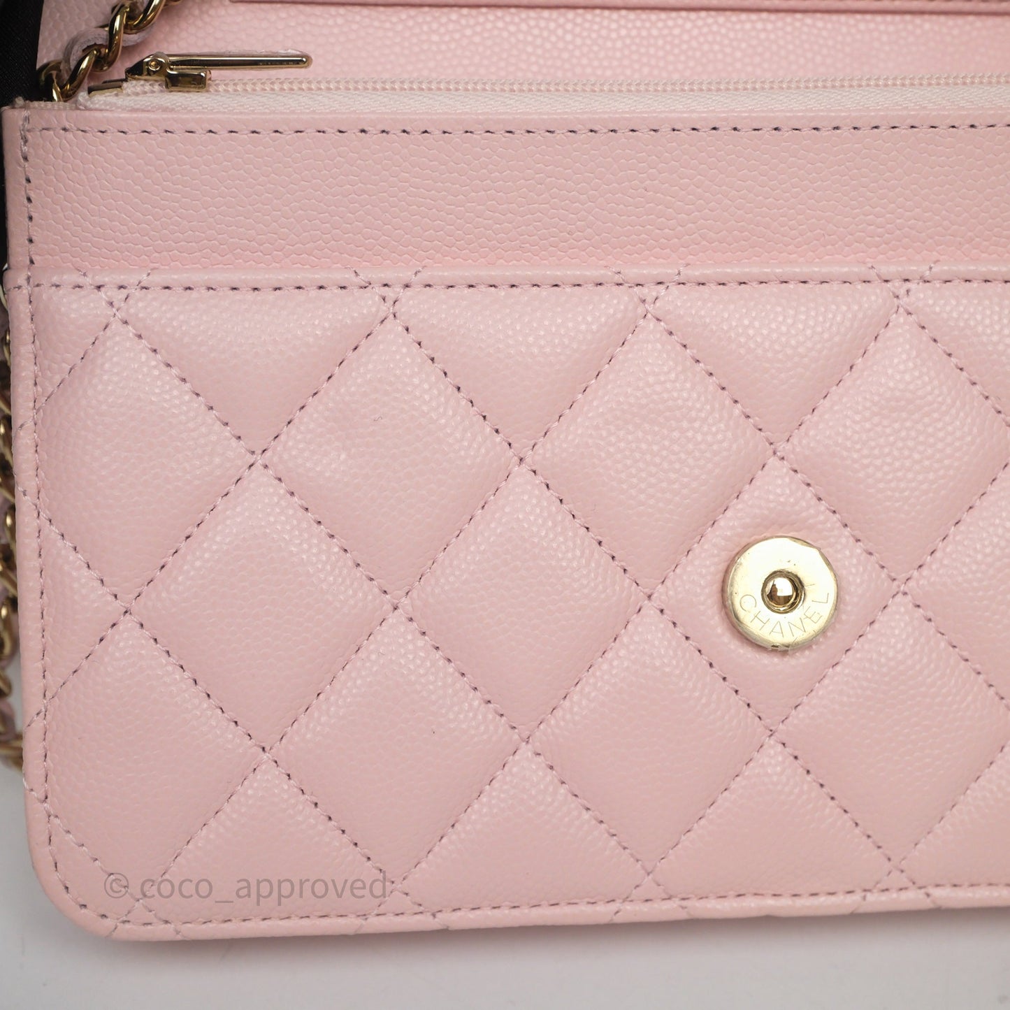 Chanel Classic Quilted Wallet on Chain WOC Light Pink Caviar Gold Hardware