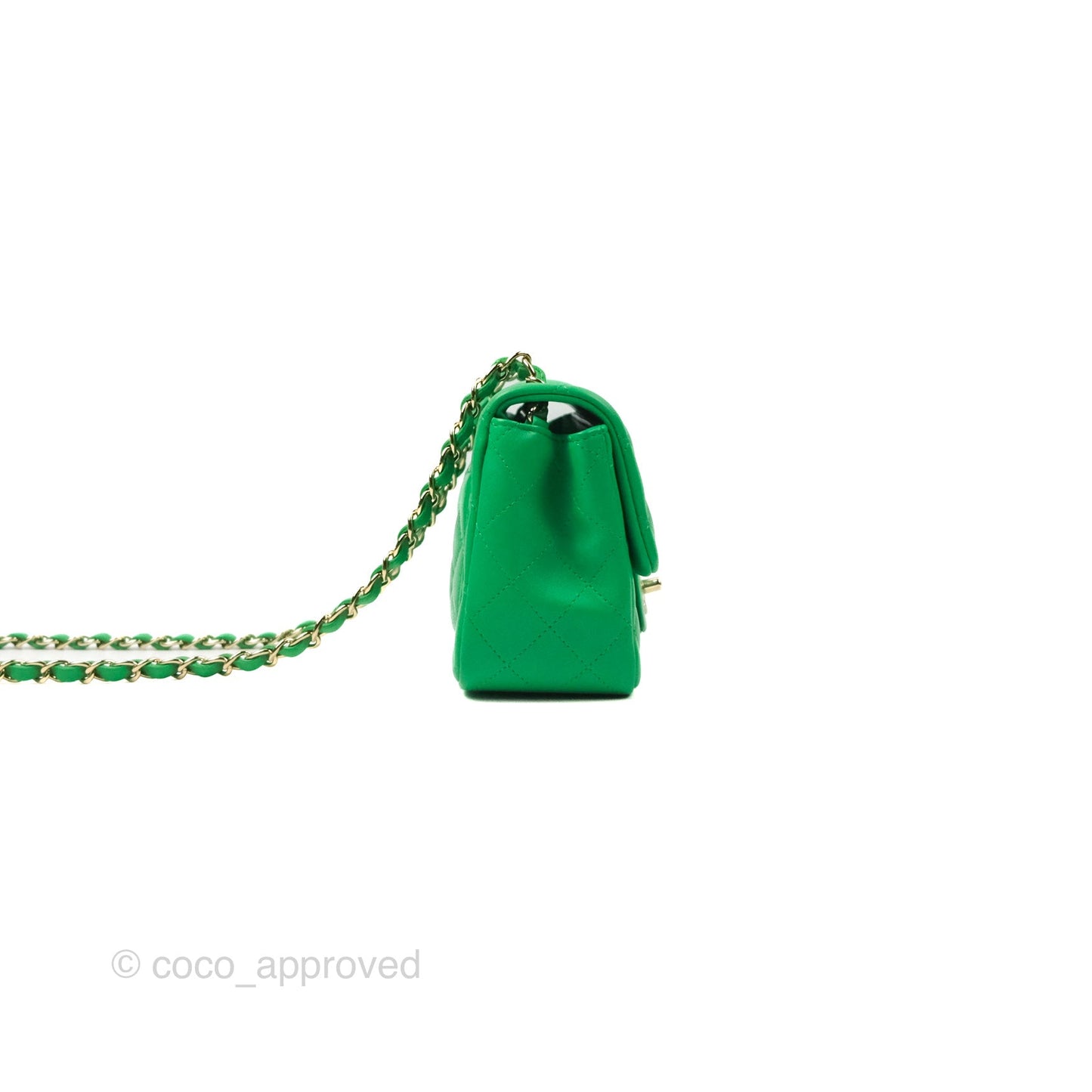 Chanel Quilted Mini Square Green Lambskin Gold Hardware