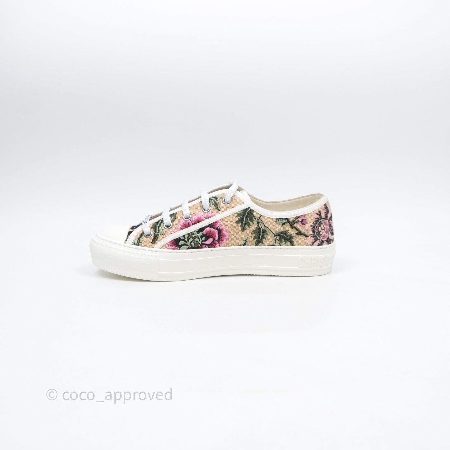 Dior Walk'n'Dior Sneakers Beige Floral Embroidered Canvas Size 37