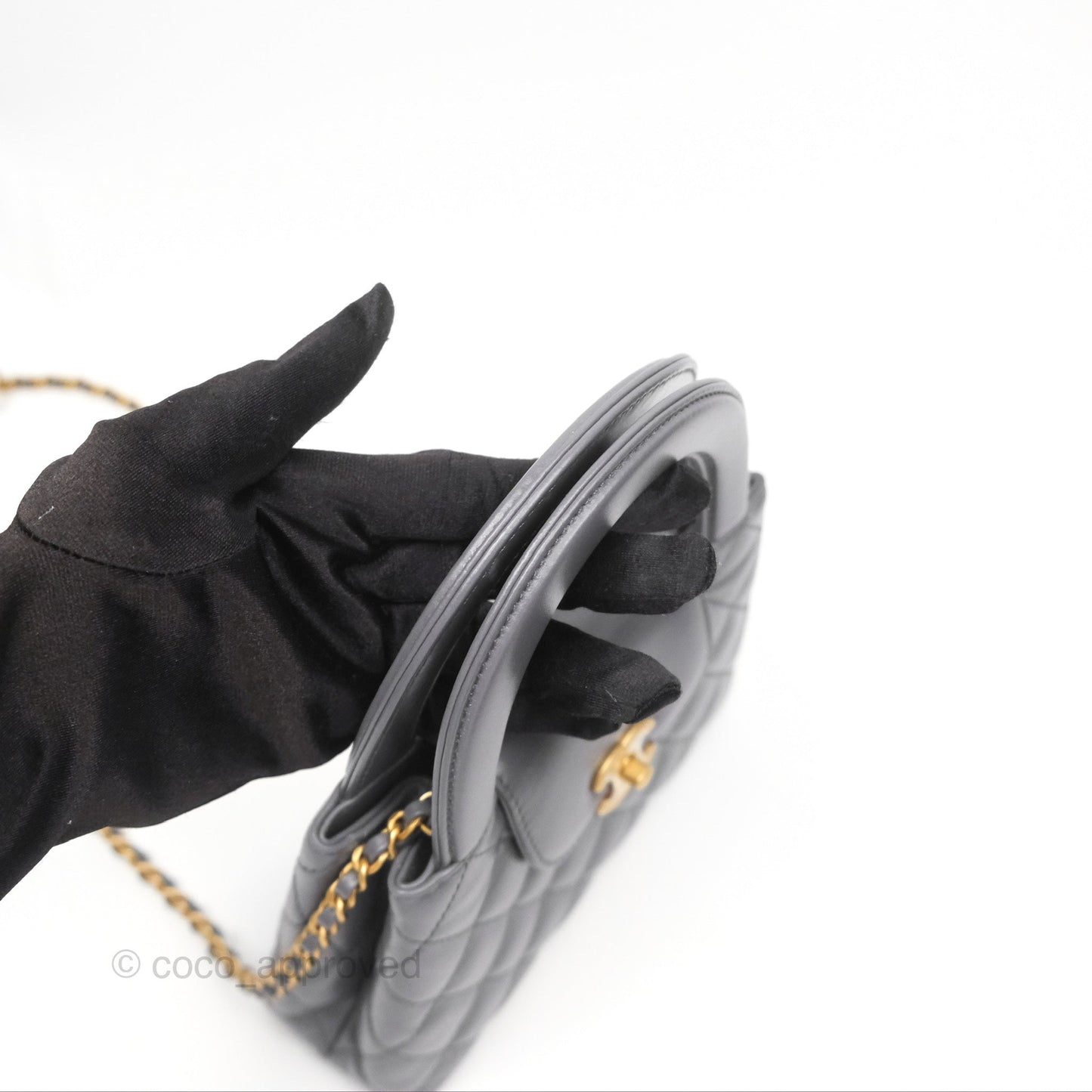 Chanel Kelly Bag Quilted Grey Shiny Calfskin Aged Gold Hardware