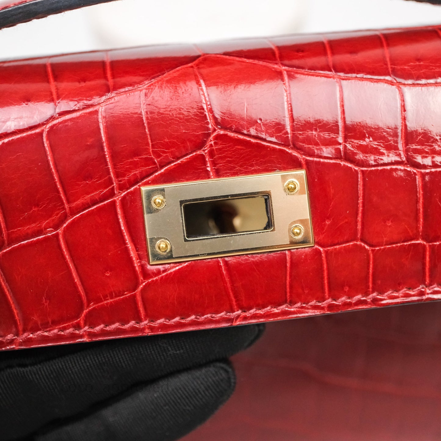 Hermes Kelly Cut Rouge H Shiny Niloticus Crocodile Gold Hardware