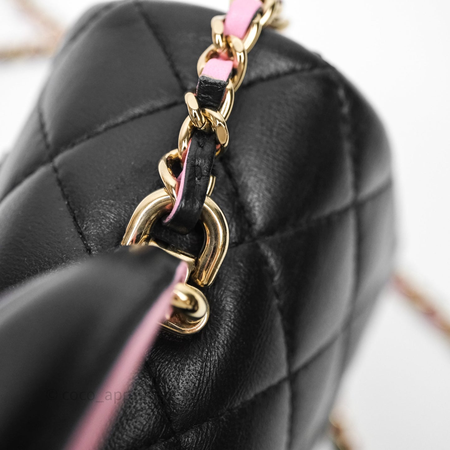 Chanel Top Handle Mini Rectangular Flap Black/Pink Lambskin Gold Hardware 23P