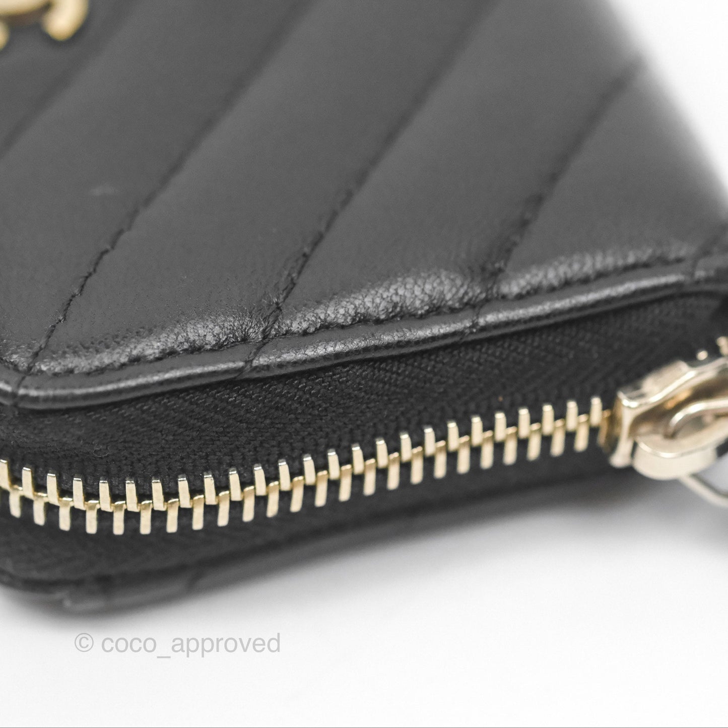 Chanel Chevron Zipped Coin Purse Black Lambskin Gold Hardware