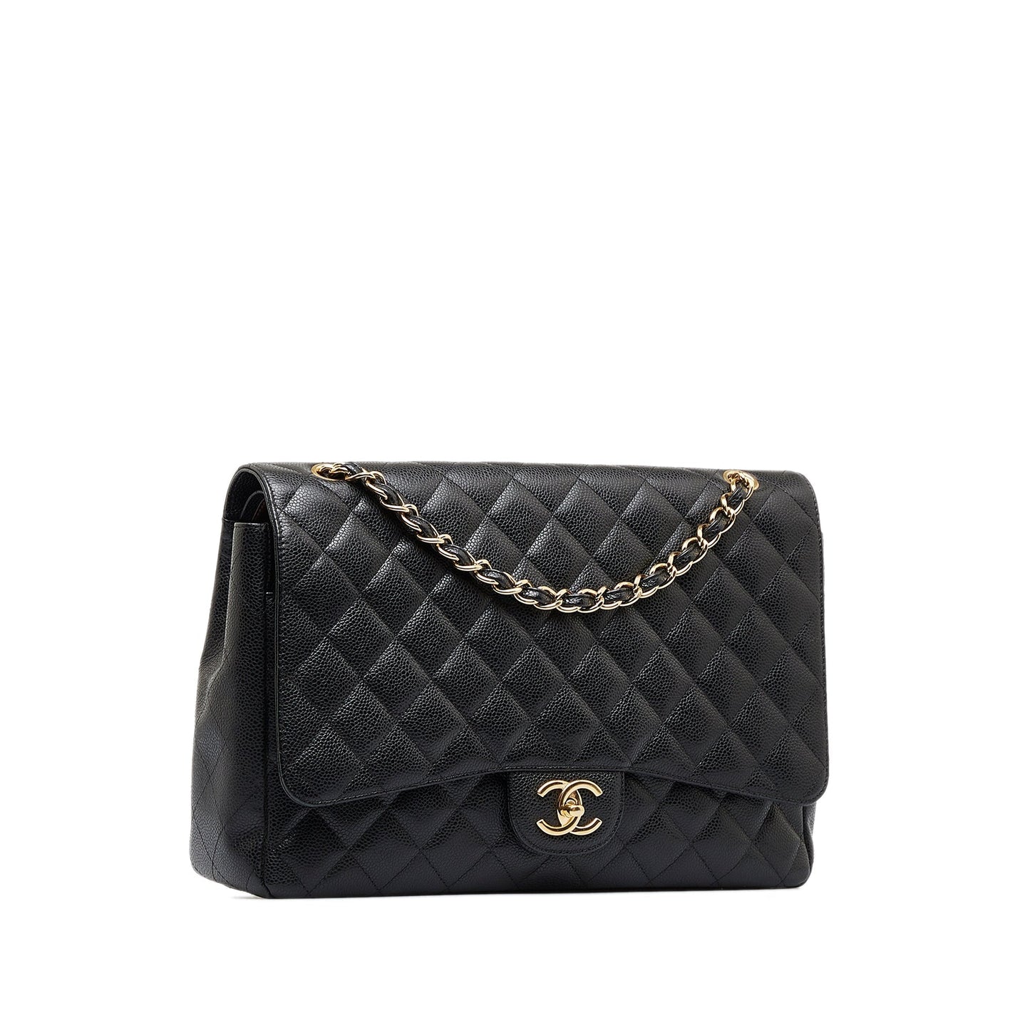 Luxury Chanel Classic Double Flap Maxi Black Caviar Gold