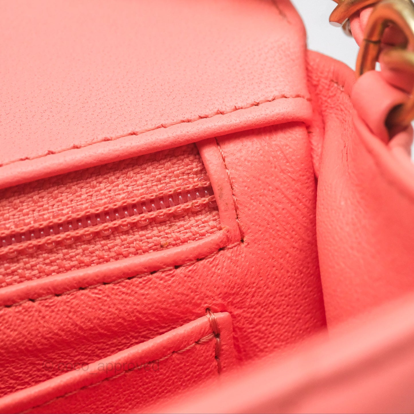 Chanel Chevron Mini Rectangular Flap Peach Pink Lambskin Aged Gold Hardware