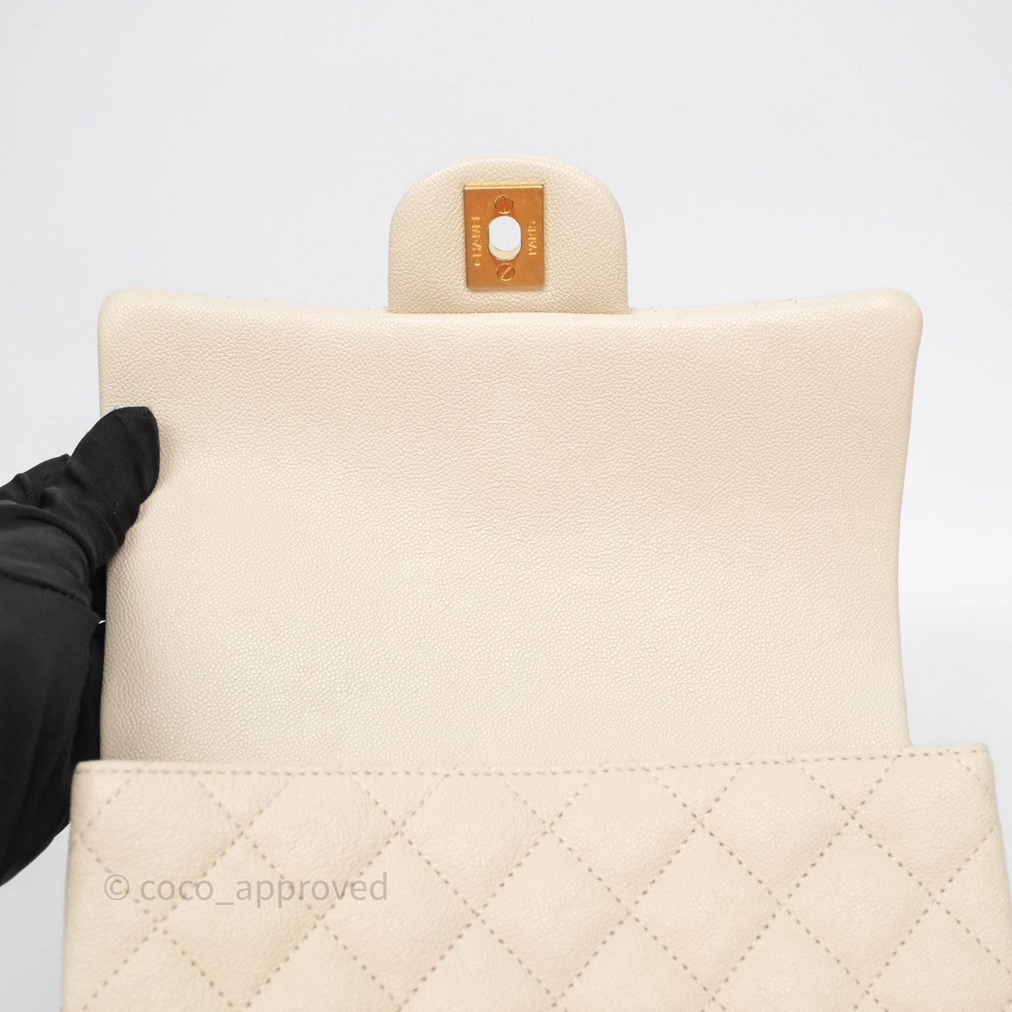 Chanel Top Handle Mini Rectangular Flap Bag Ivory Beige Caviar Gold Hardware