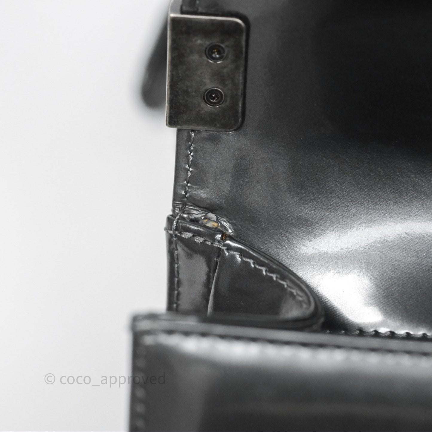 Chanel Medium Boy Metallic Dark Grey Iridescent Glazed Calfskin Ruthenium Hardware
