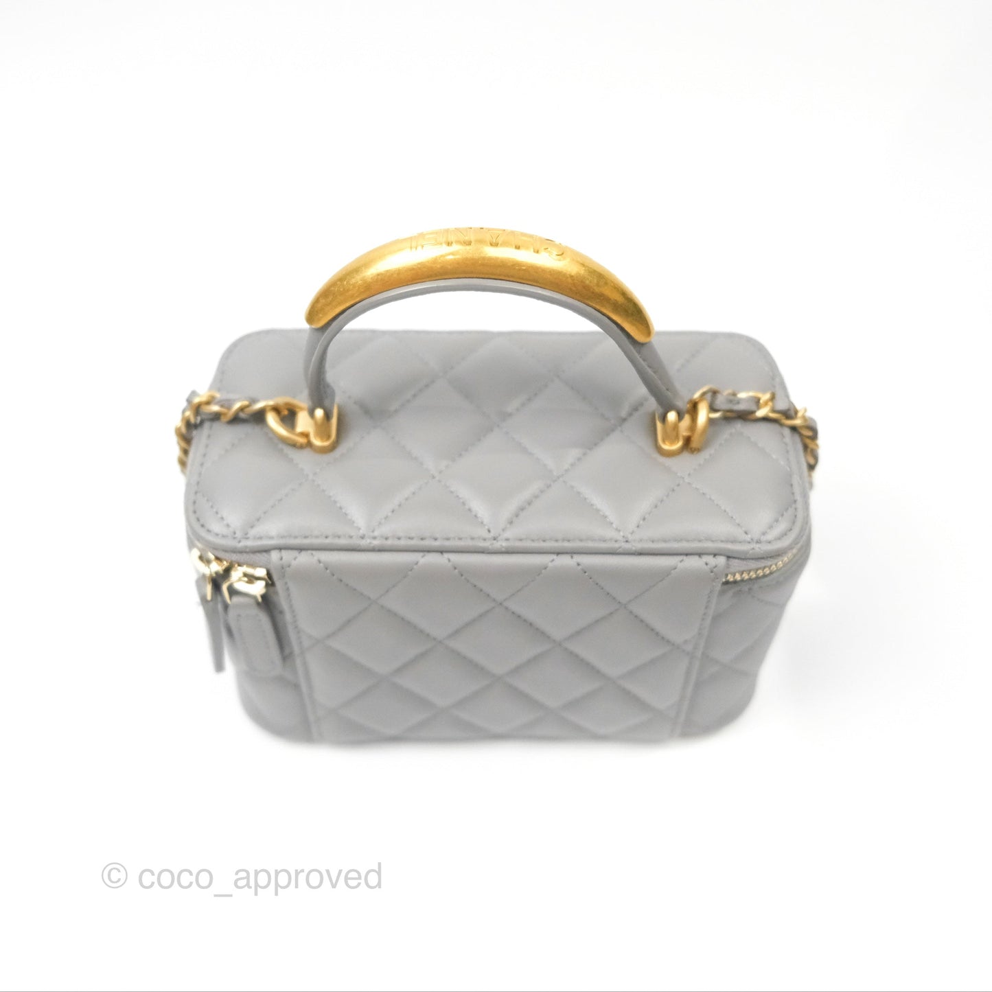 Chanel Vanity Rectangular Metal Top Handle Grey Lambskin Aged Gold Hardware